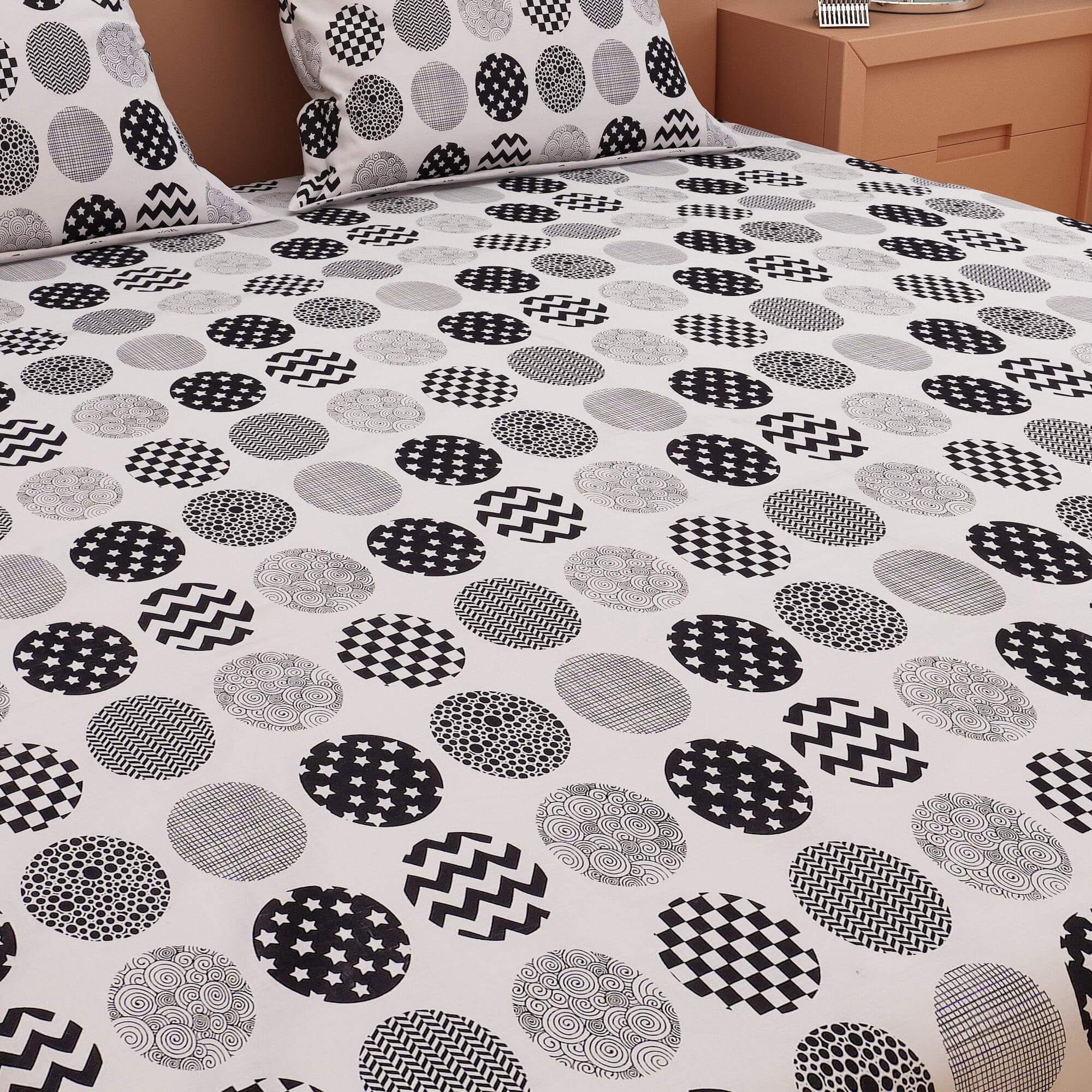 Circle Print Black & Grey 120 TC 100% Pure Cotton Bedsheet