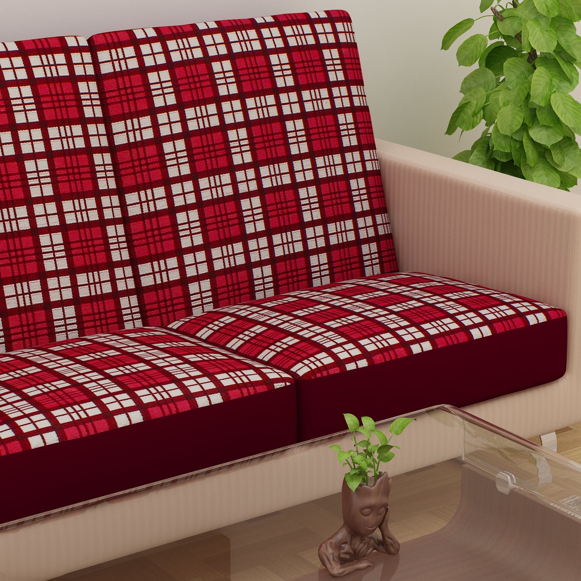 Waterproof Printed Sofa Seat Protector Cover with Stretchable Elastic, Maroon White - Dream Care Furnishings Private Limited