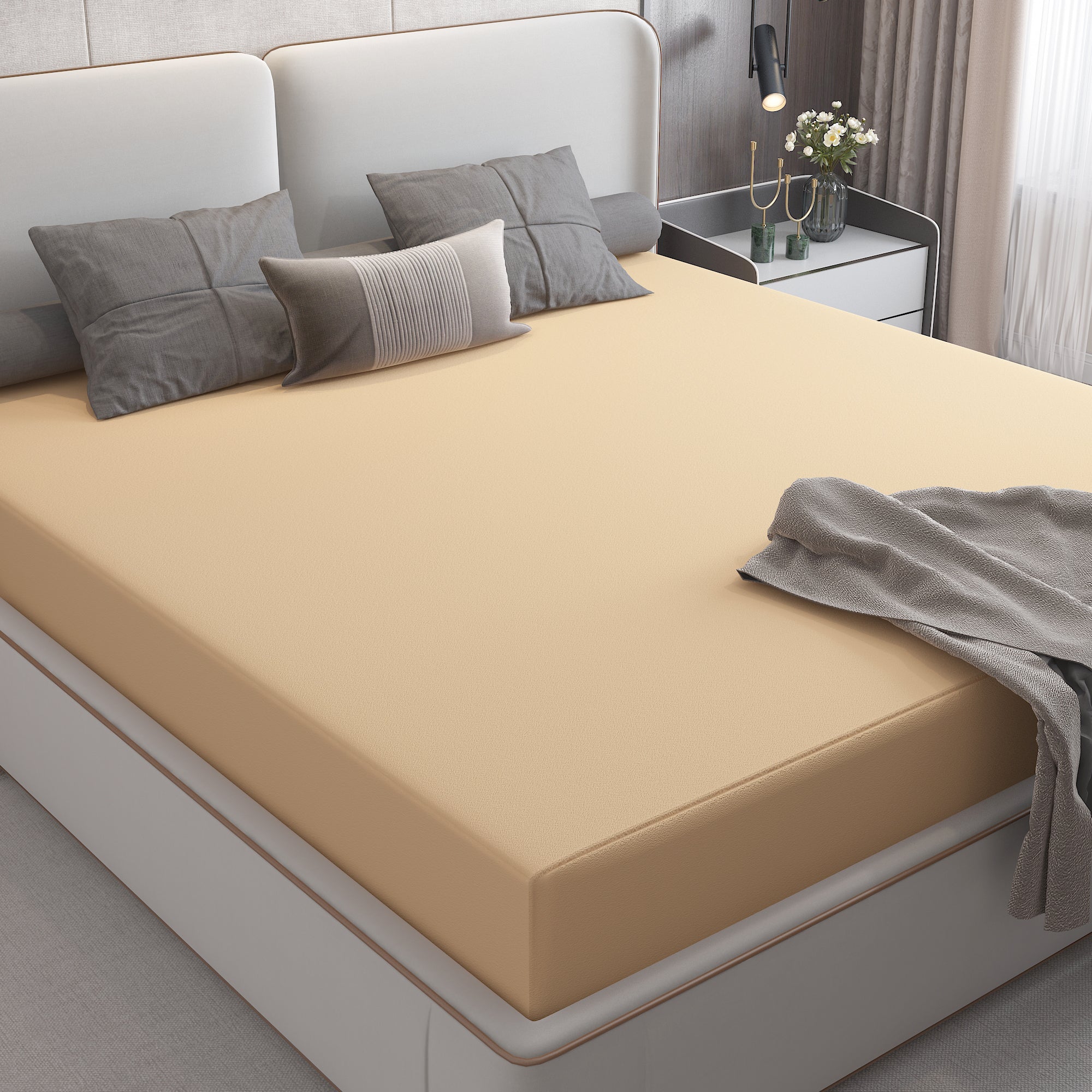 Waterproof Mattress Protector with 360 Degree Elastic Strap, Cotts Wonder Lycra (Beige, Available in 16 Sizes) - Dream Care Furnishings Private Limited
