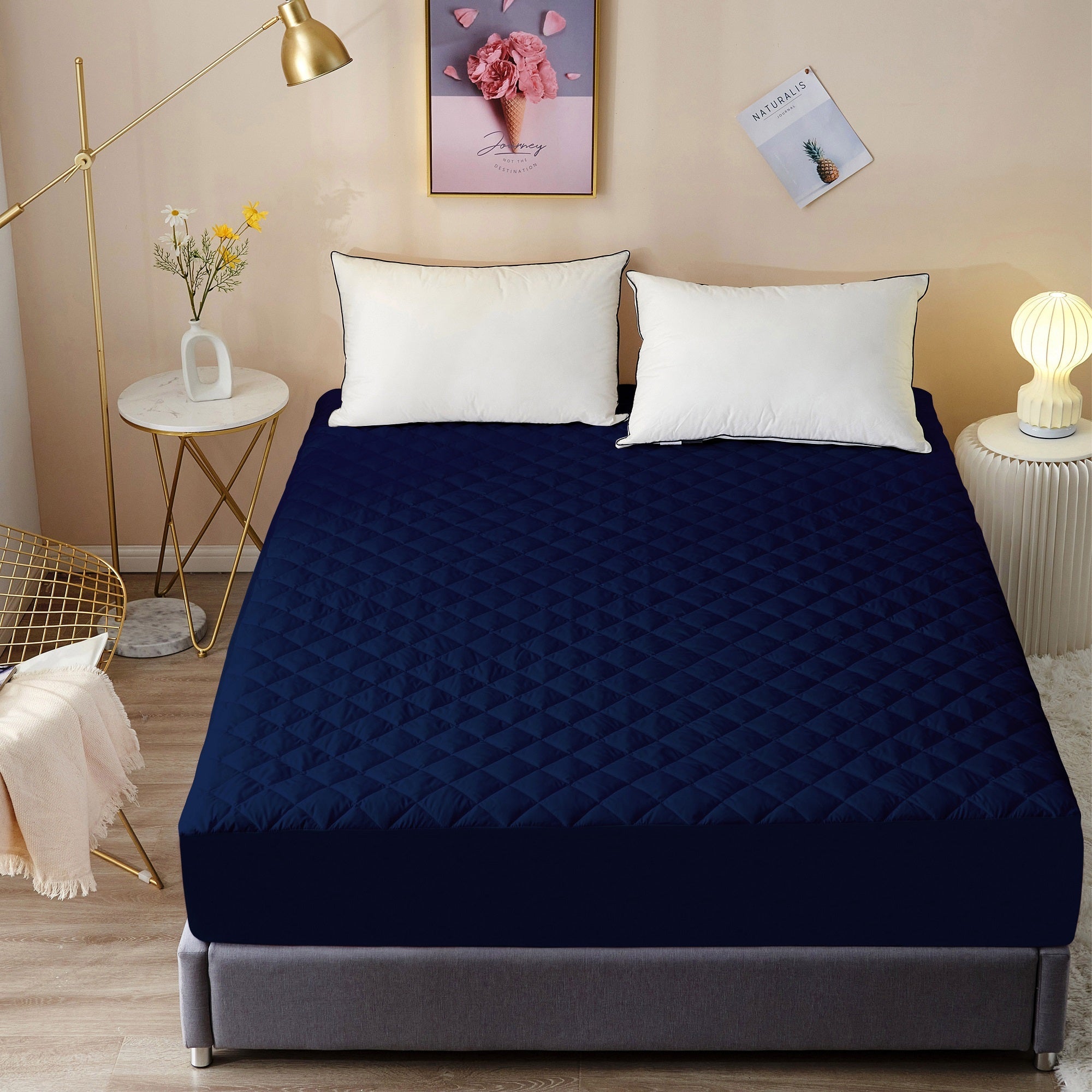 Waterproof Mattress Protector with 360 Degree Elastic Strap, Premium Quilted Sapphire (Navy Blue, Available in 16 Sizes) - Dream Care Furnishings Private Limited
