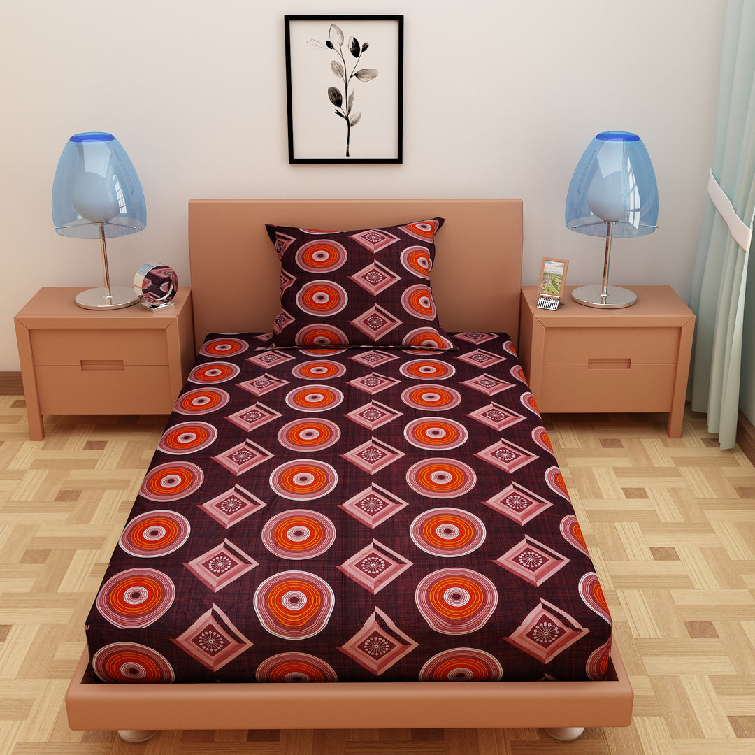 RhomPhere Print Brick Red 120 TC 100% Pure Cotton Bedsheet - Dream Care Furnishings Private Limited