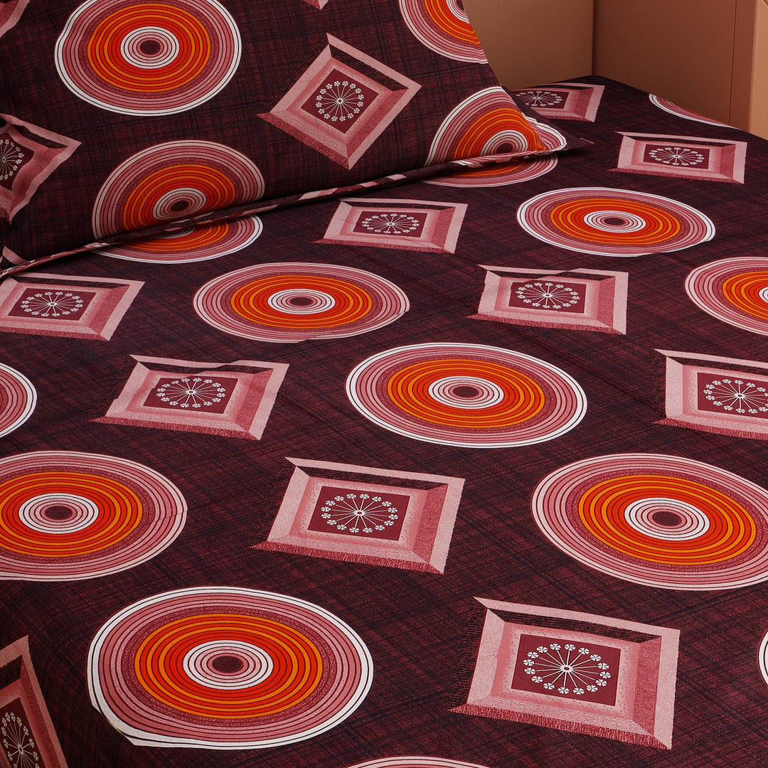 RhomPhere Print Brick Red 120 TC 100% Pure Cotton Bedsheet - Dream Care Furnishings Private Limited