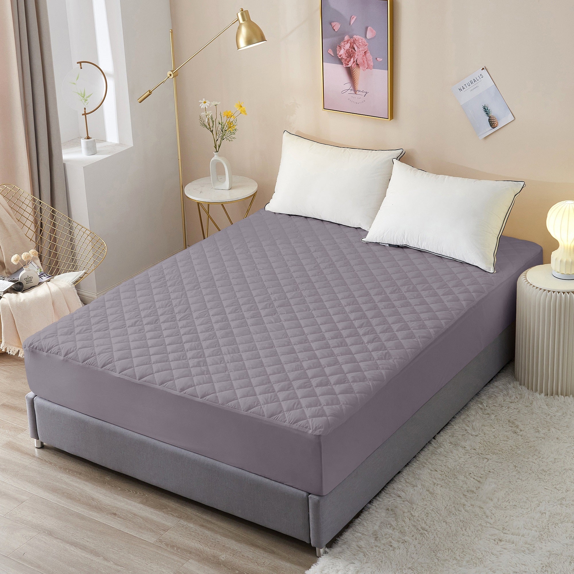 Waterproof Mattress Protector with 360 Degree Elastic Strap, Premium Quilted Sapphire (Grey, Available in 16 Sizes) - Dream Care Furnishings Private Limited