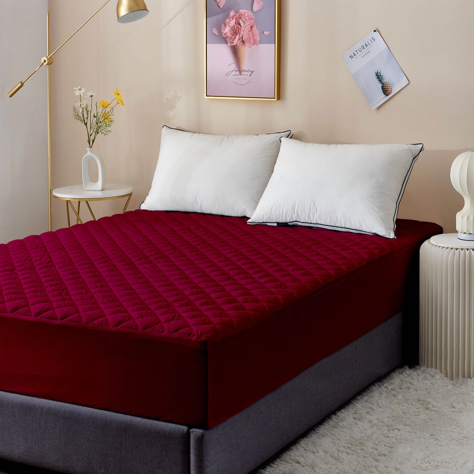 Waterproof Mattress Protector with 360 Degree Elastic Strap, Premium Quilted Sapphire (Maroon, Available in 16 Sizes) - Dream Care Furnishings Private Limited
