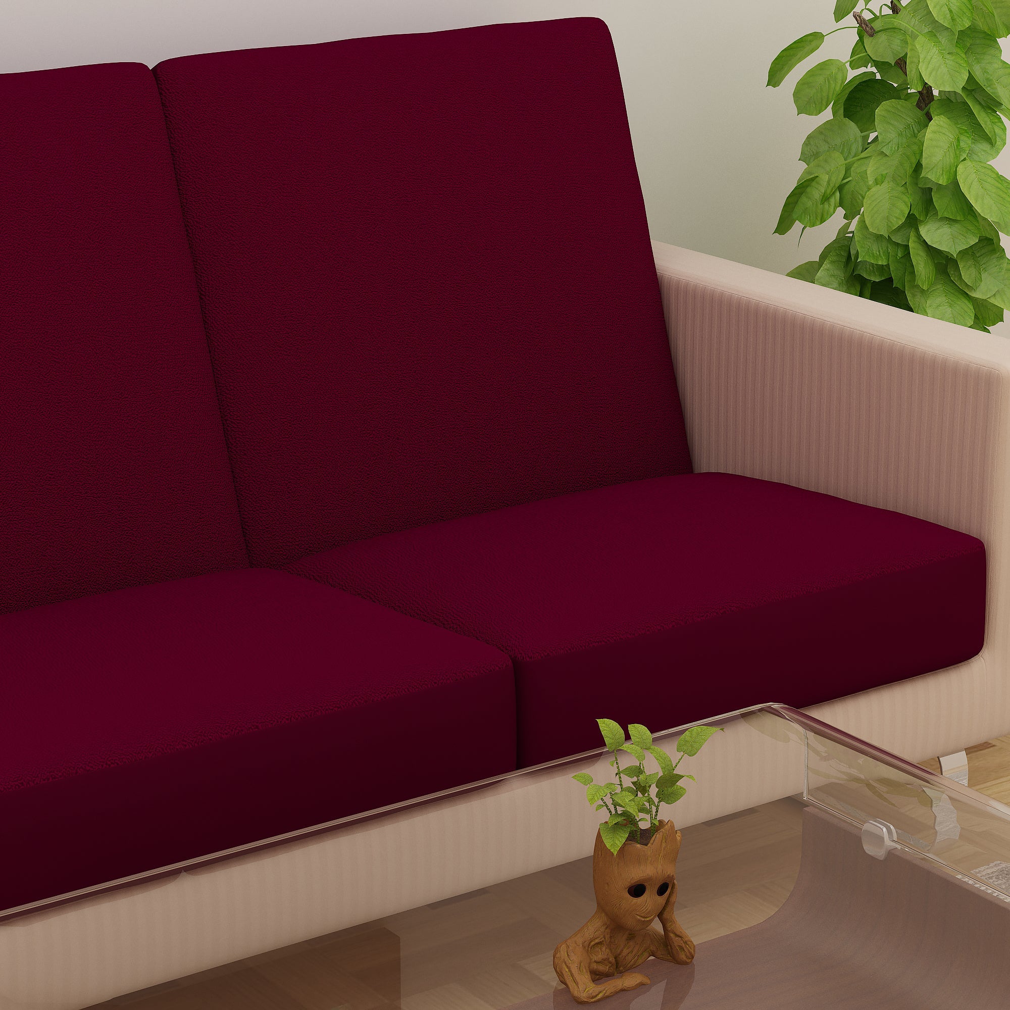 Waterproof Sofa Seat Protector Cover with Stretchable Elastic, Maroon - Dream Care Furnishings Private Limited