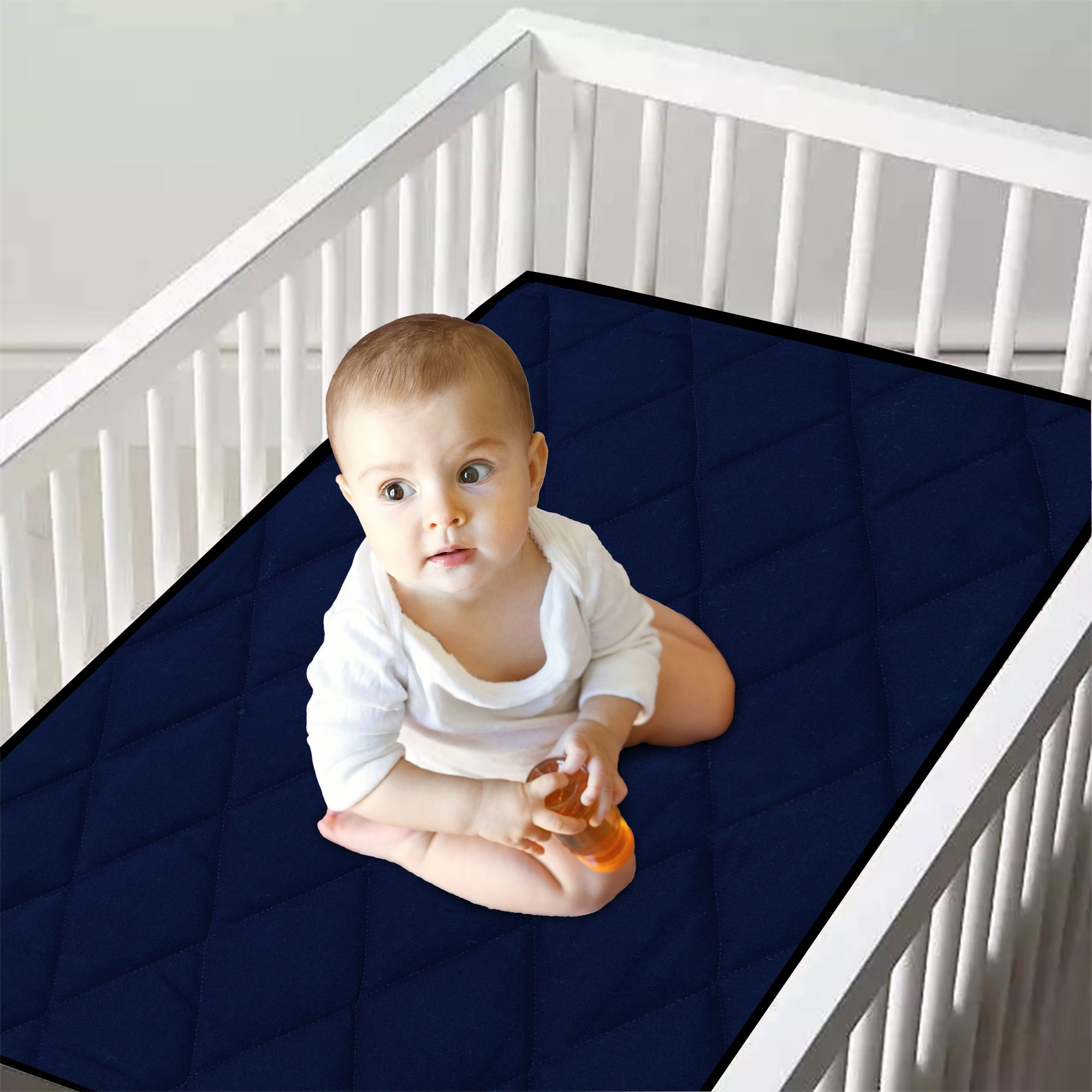 Waterproof Quilted Baby Sheet, Blue