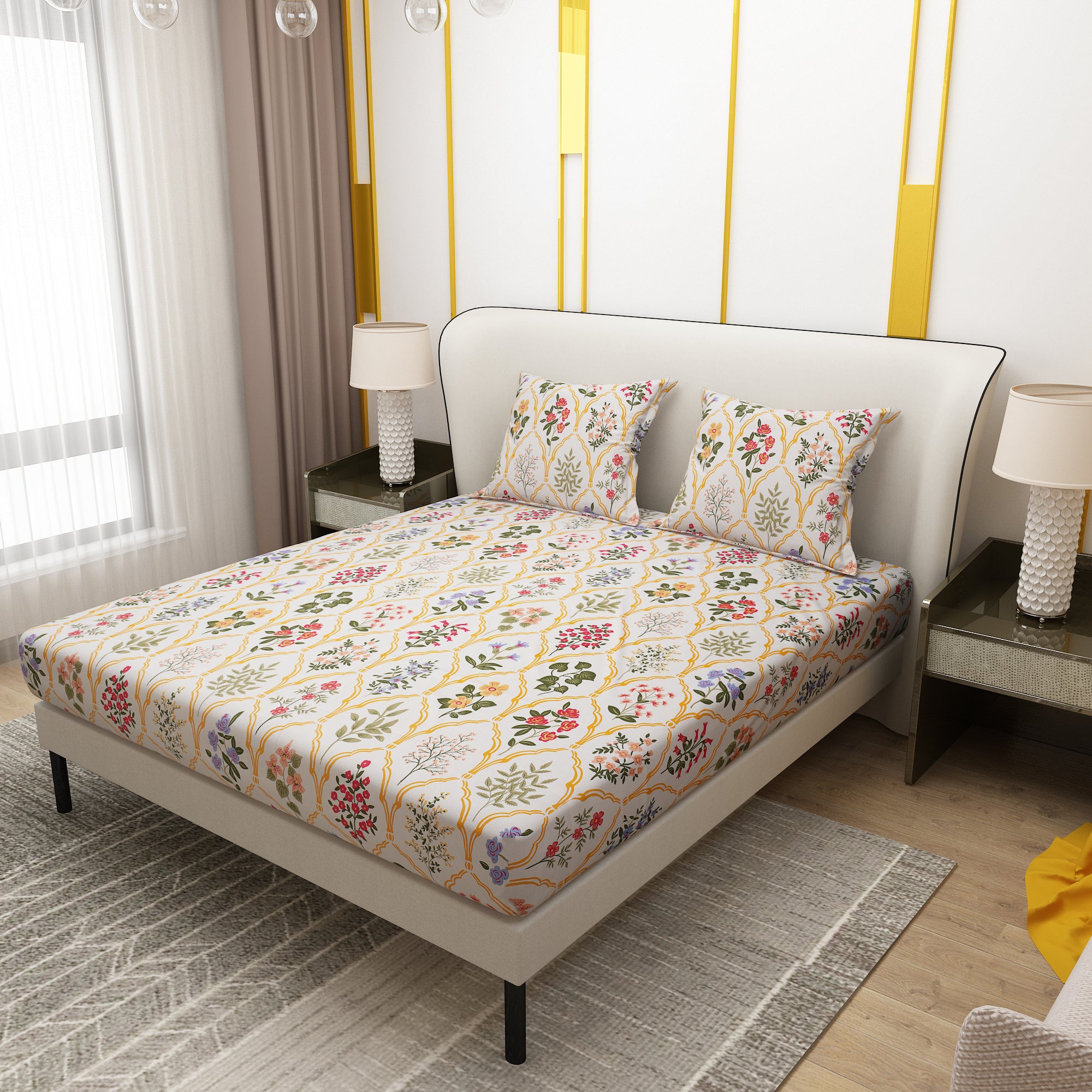 Colorful Printed Multi Flower Design Bedsheet With Pillow Covers | Dream Care