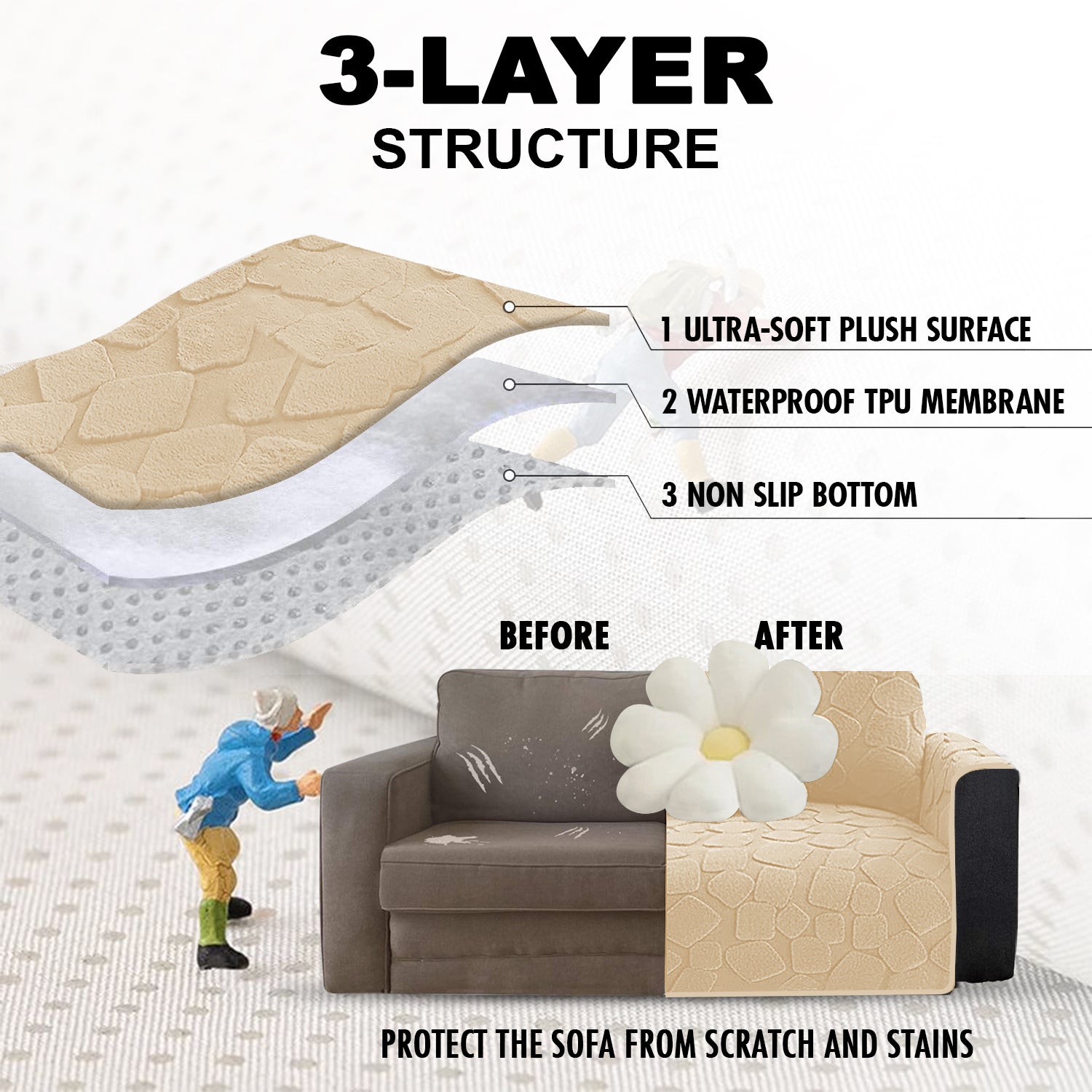 Dream Care Premium Square Fur Sofa Cover for L-Shape & 1,2,3 & 4 Seater Sofas || Luxury Plush Sofa Protector || Soft Couch Cover for Living Room