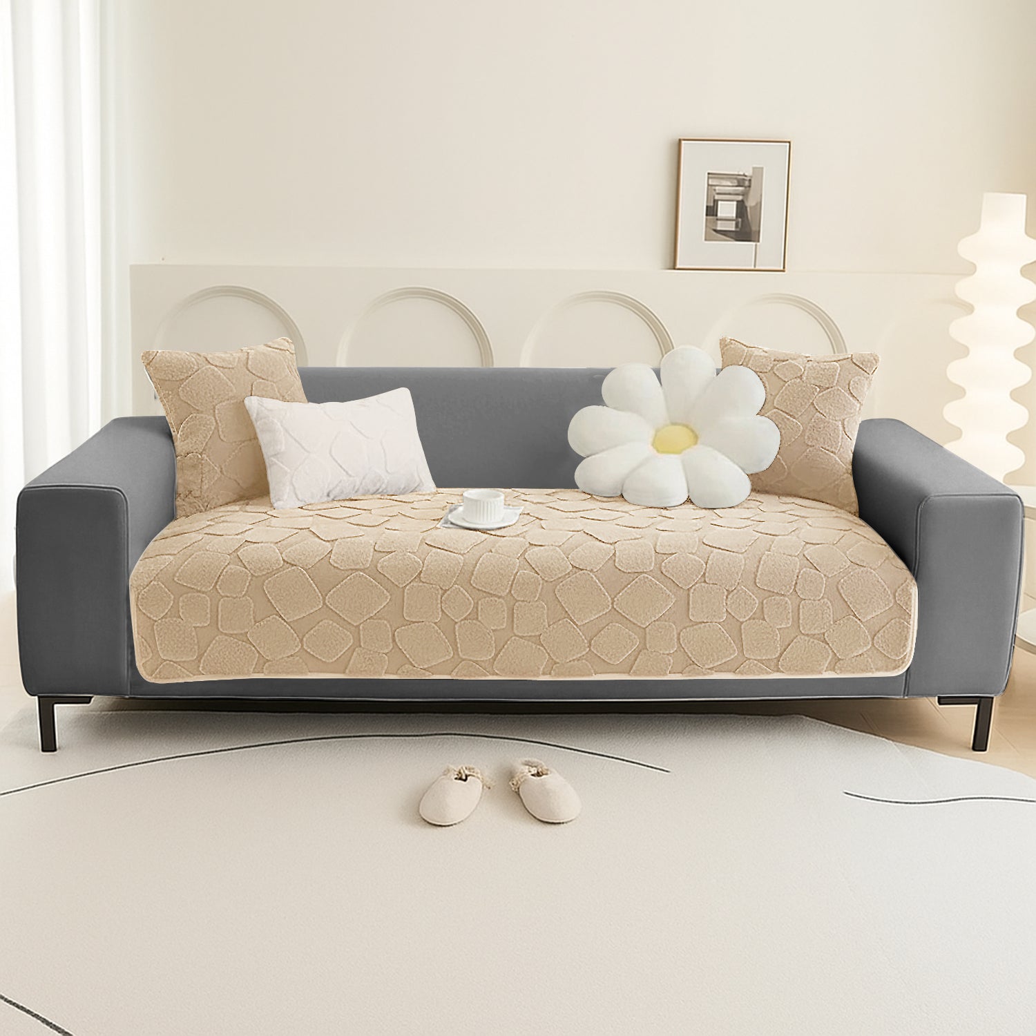Dream Care Premium Square Fur Sofa Cover for L-Shape & 1,2,3 & 4 Seater Sofas || Luxury Plush Sofa Protector || Soft Couch Cover for Living Room
