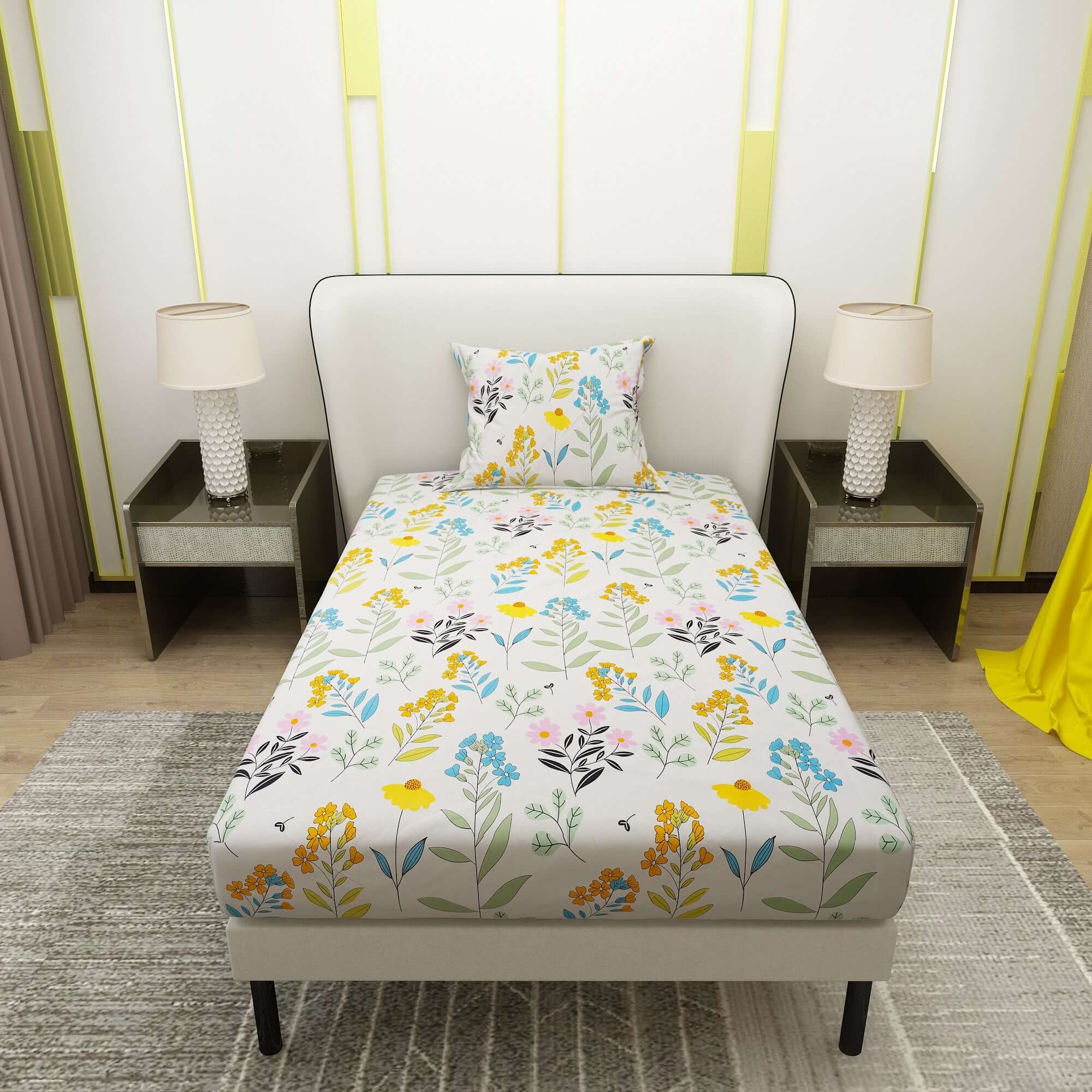 Printed Flower Design Bedsheet With Pillow Covers CHP12 | Dream Care