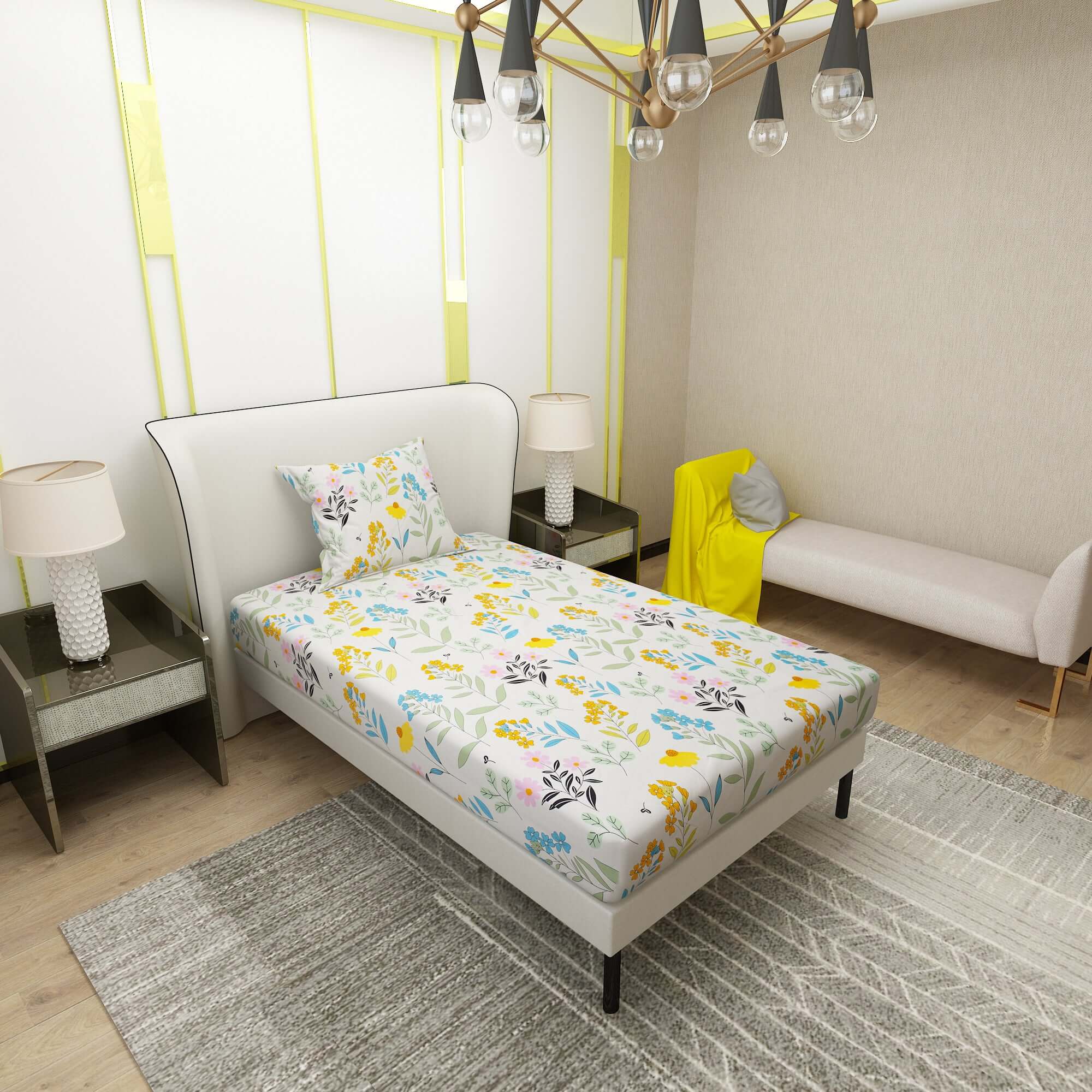 Printed Flower Design Bedsheet With Pillow Covers CHP12 | Dream Care