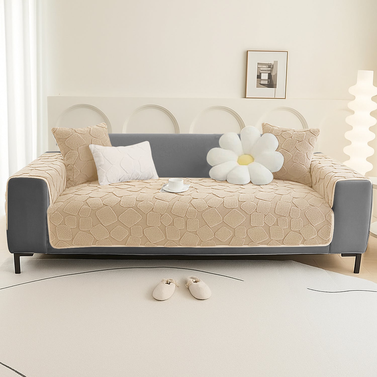 Dream Care Premium Square Fur Sofa Cover for L-Shape & 1,2,3 & 4 Seater Sofas || Luxury Plush Sofa Protector || Soft Couch Cover for Living Room