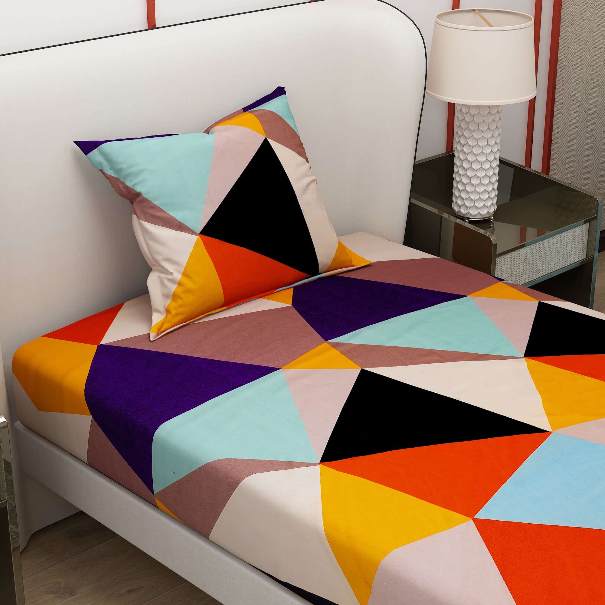 Colourful Printed Bedsheet In Multicolour With Pillow Covers