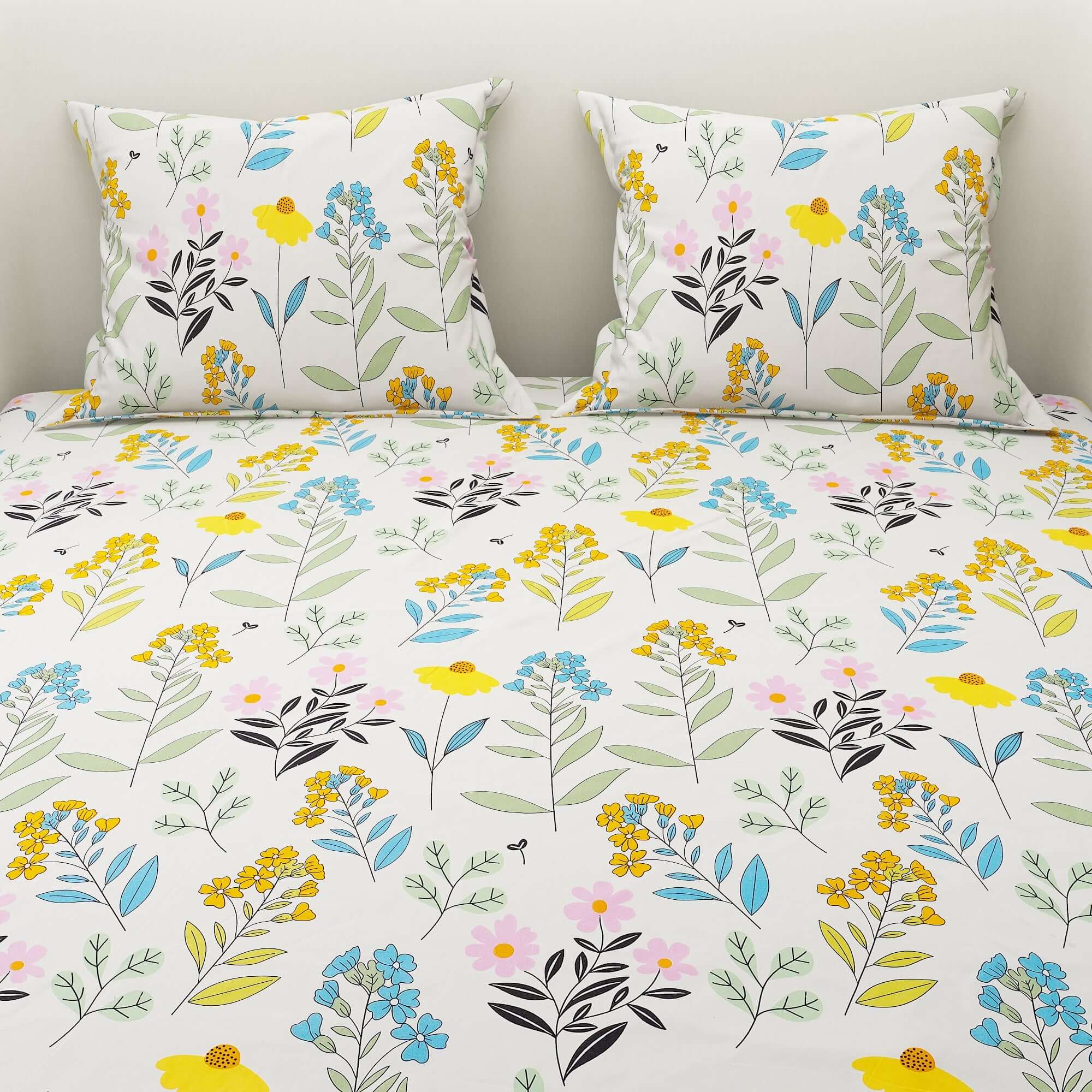 Colorful Printed Flower Design Bedsheet With Pillow Covers | Dream Care