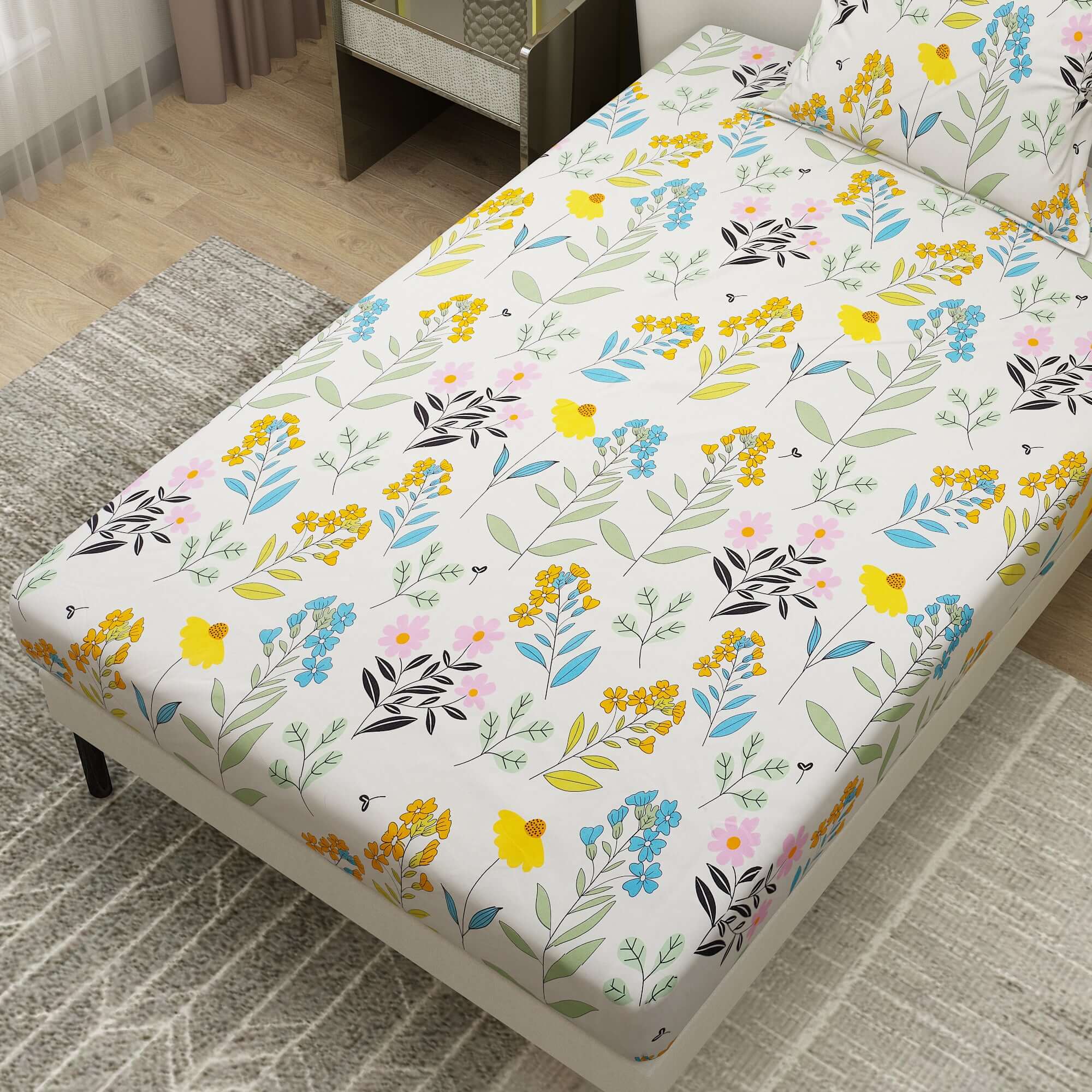 Colorful Printed Flower Design Bedsheet With Pillow Covers | Dream Care