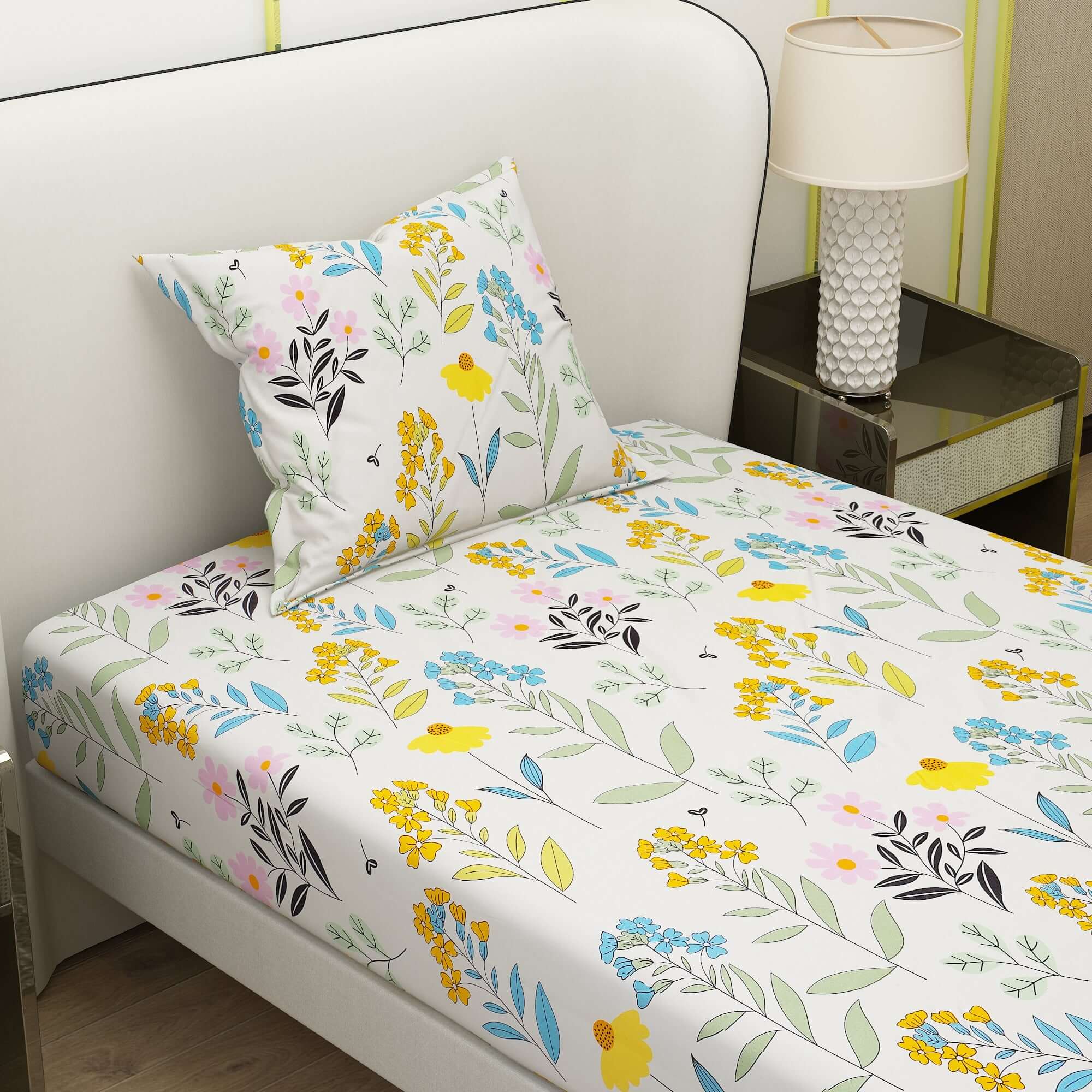 Printed Flower Design Bedsheet With Pillow Covers CHP12 | Dream Care
