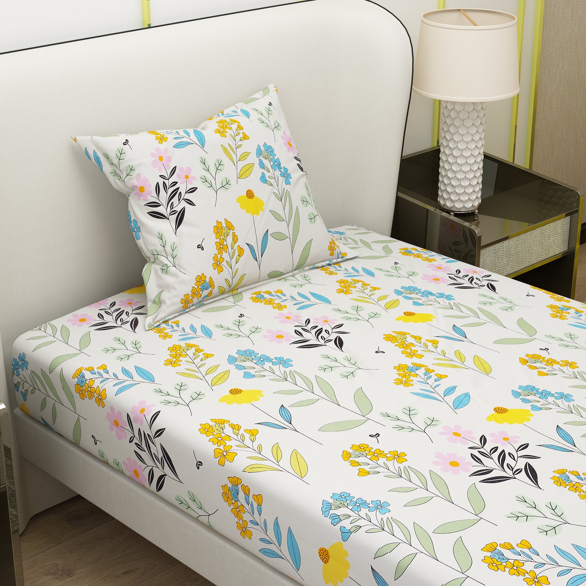 Colorful Printed Flower Design Bedsheet With Pillow Covers | Dream Care