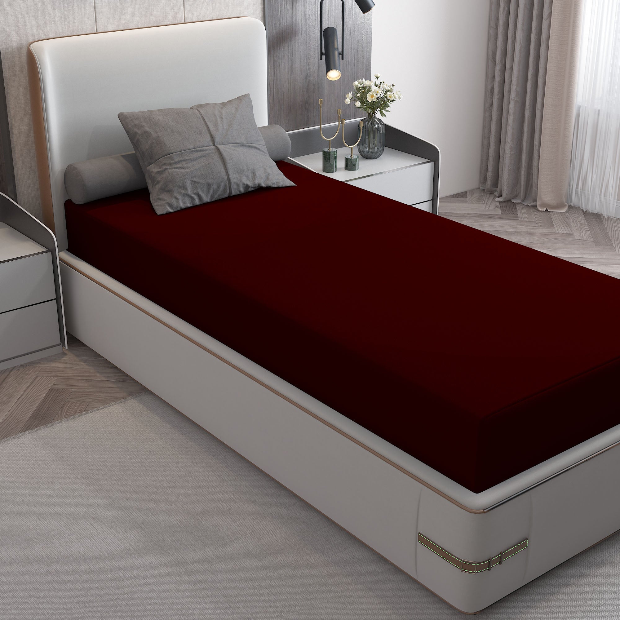 Waterproof Mattress Protector with 360 Degree Elastic Strap, Cotts Wonder Lycra (Maroon, Available in 16 Sizes)