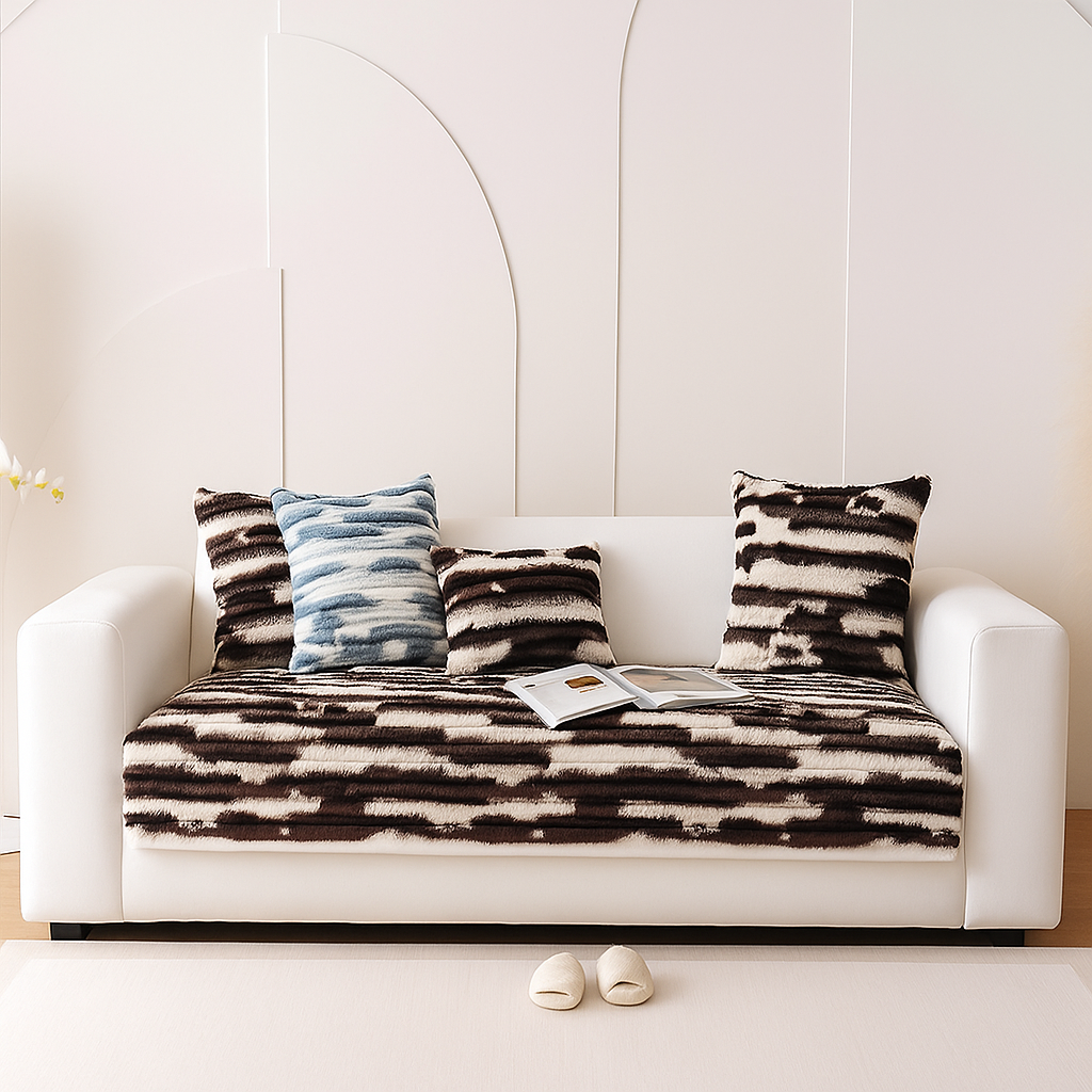 Dream Care Premium Pencil Fur Sofa Cover | Luxury Plush Sofa Protector | Soft Couch Cover for Living Room