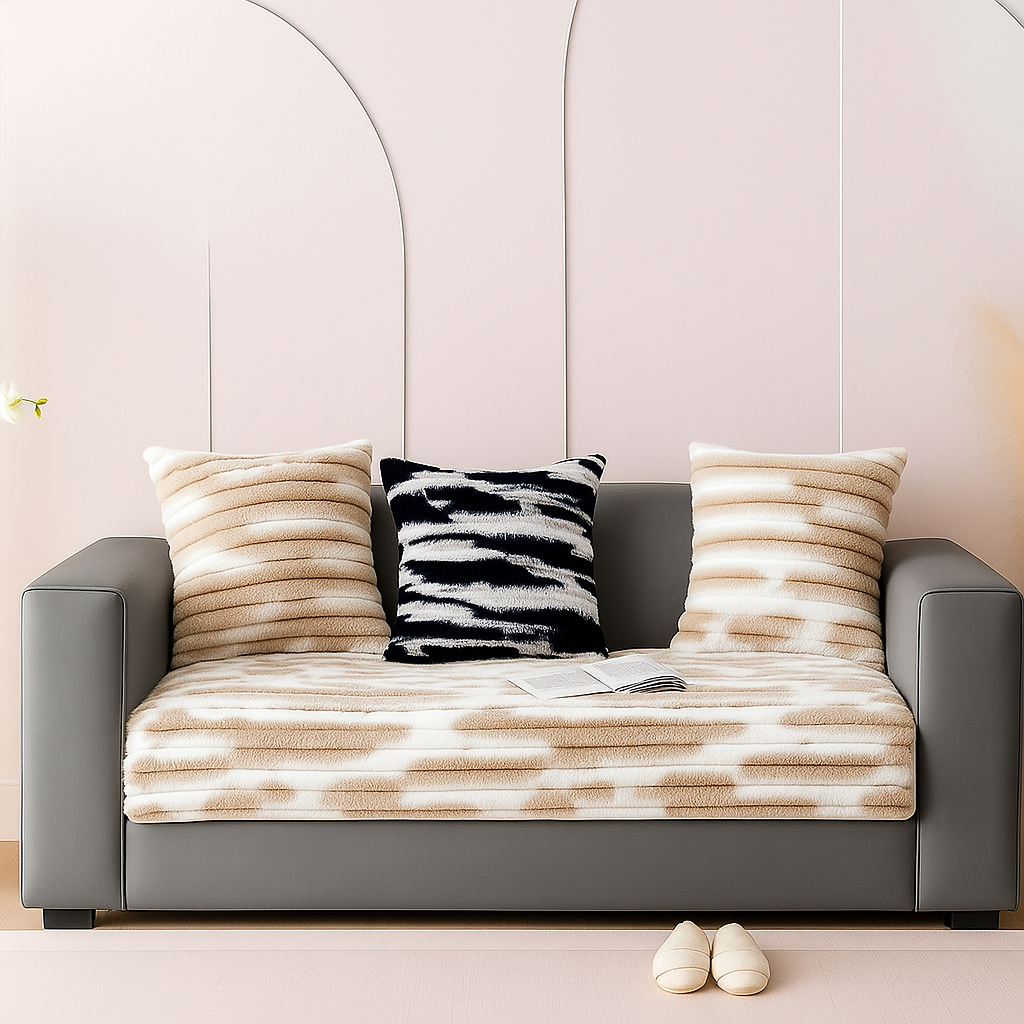 Dream Care Premium Pencil Fur Sofa Cover | Luxury Plush Sofa Protector | Soft Couch Cover for Living Room
