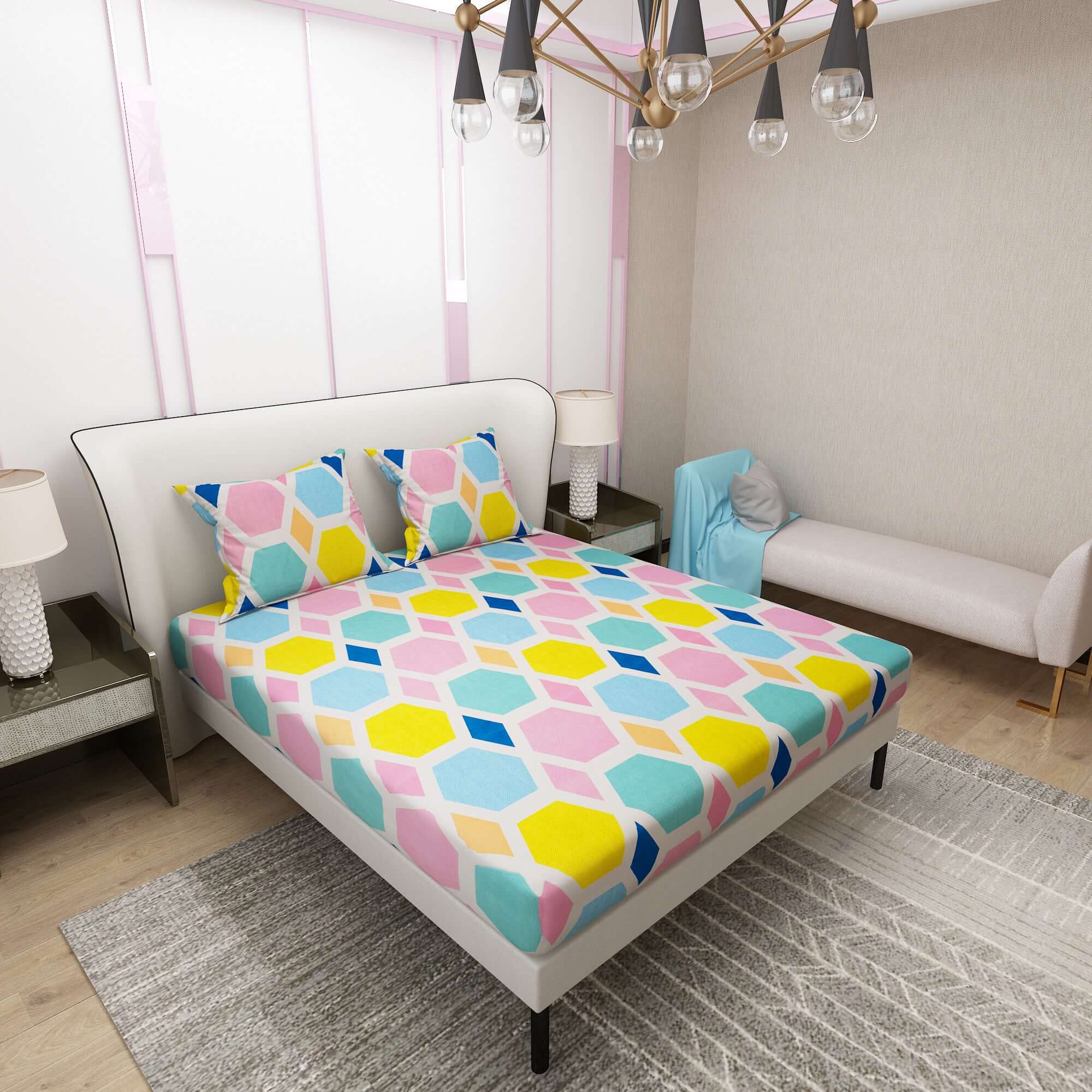 Colorful Printed Bedsheet Trio with pillow covers