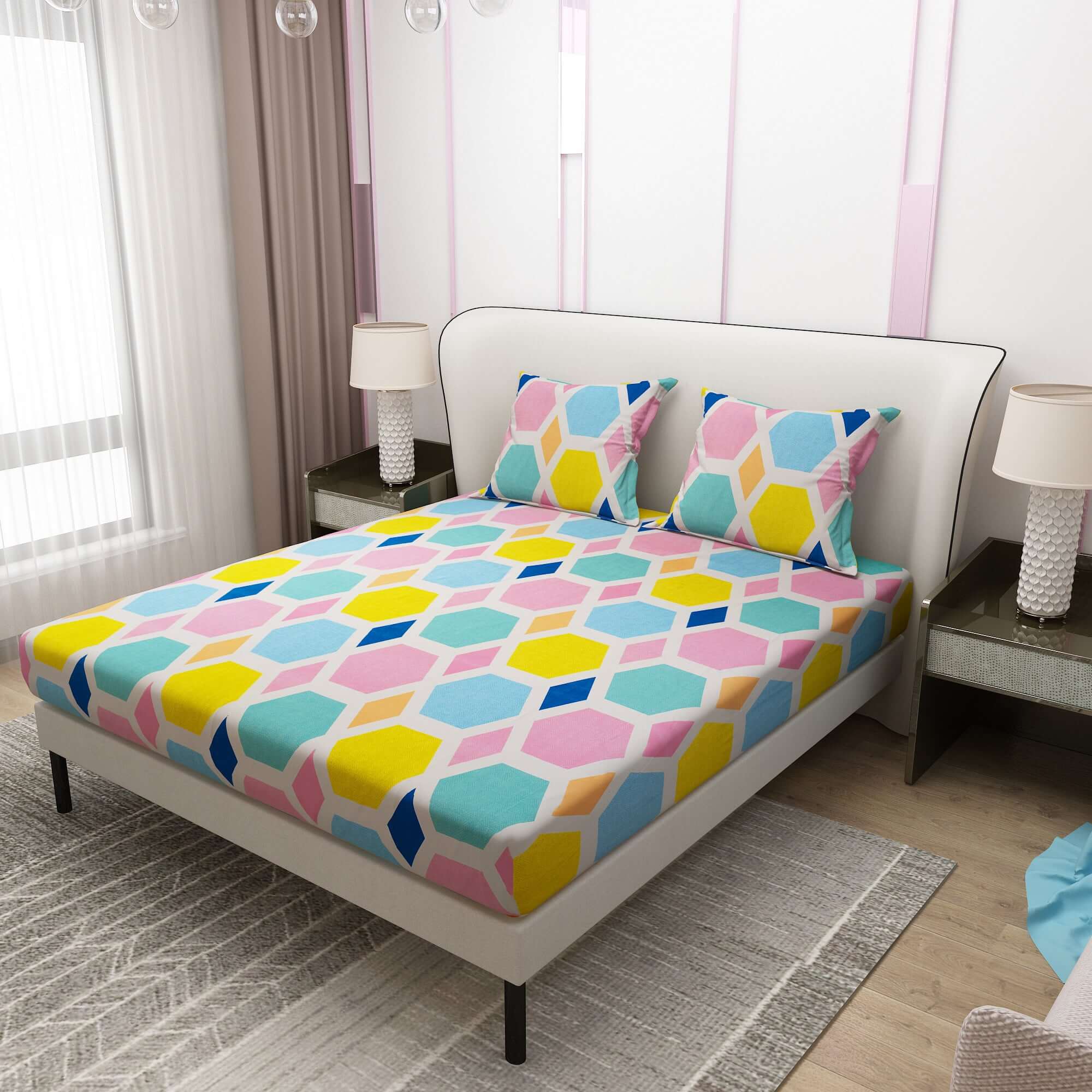 Colorful Printed Bedsheet Trio with pillow covers