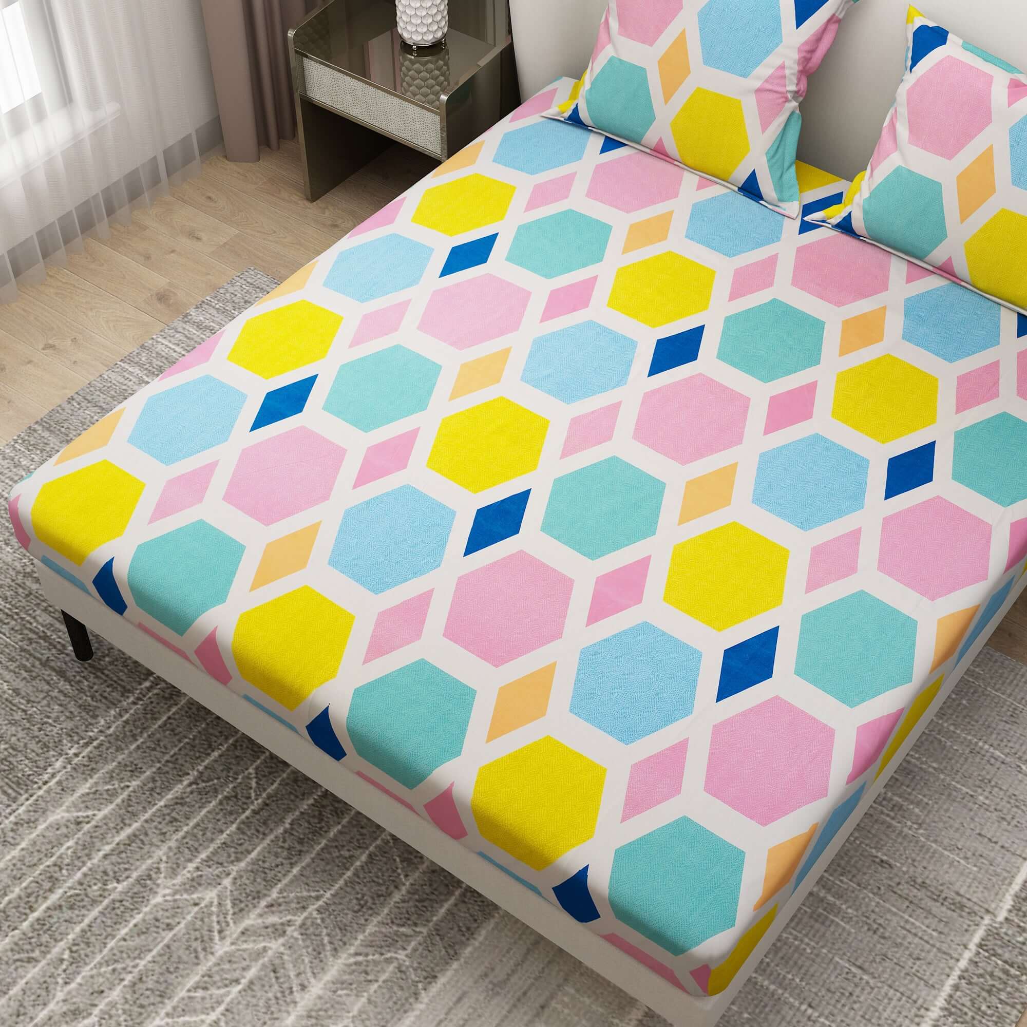 Colorful Printed Bedsheet Trio with pillow covers