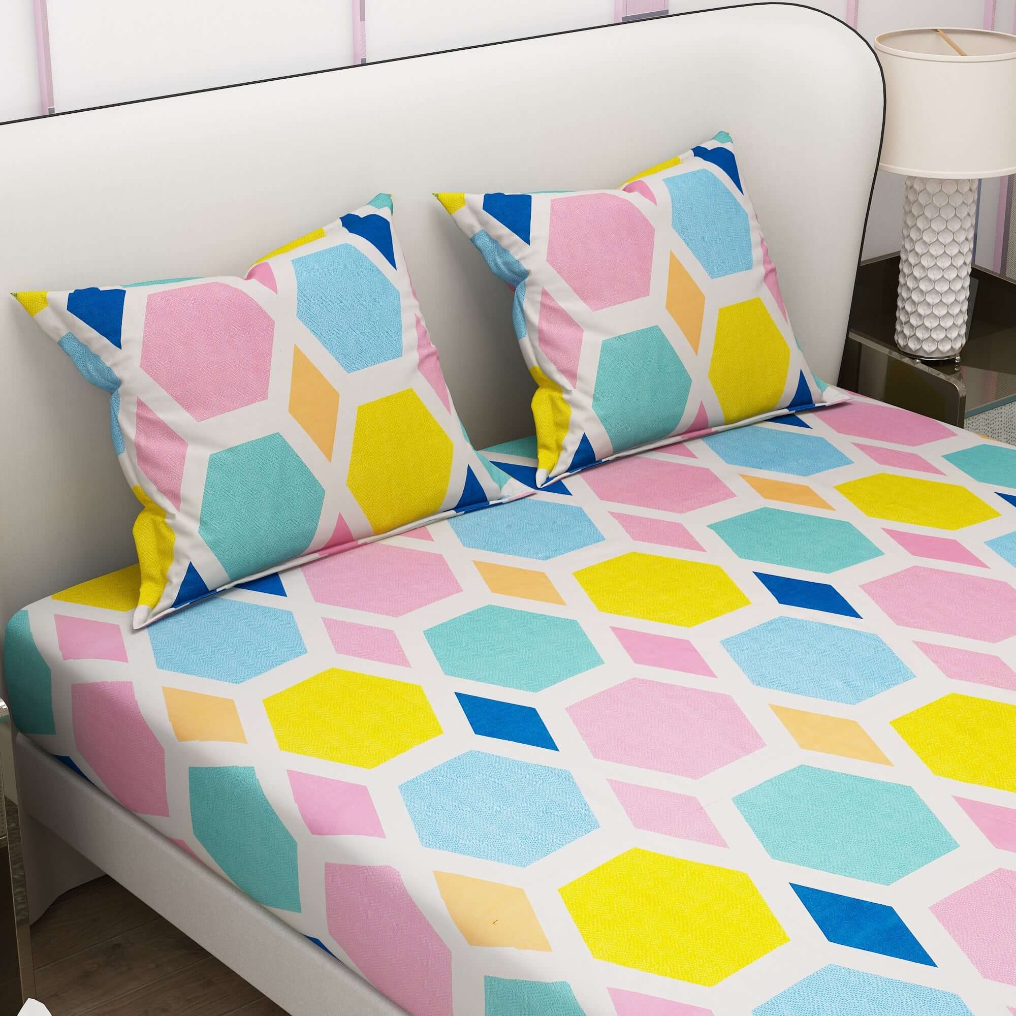 Colorful Printed Bedsheet Trio with pillow covers