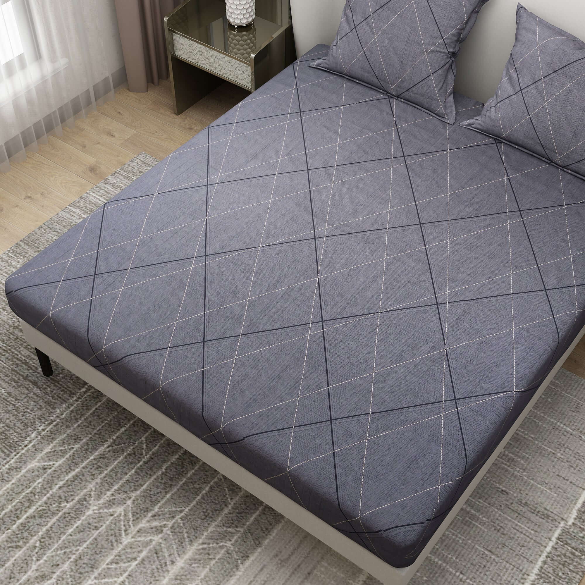 Printed Square Design Bedsheet With Pillow Covers CHP20 | Dream Care