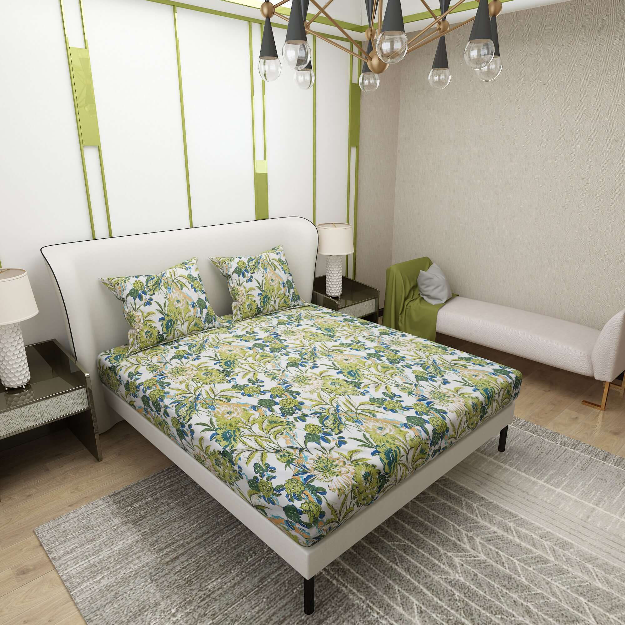 Printed Flower and Leaf Design Bedsheet With Pillow Covers CHP26 | Dream Care