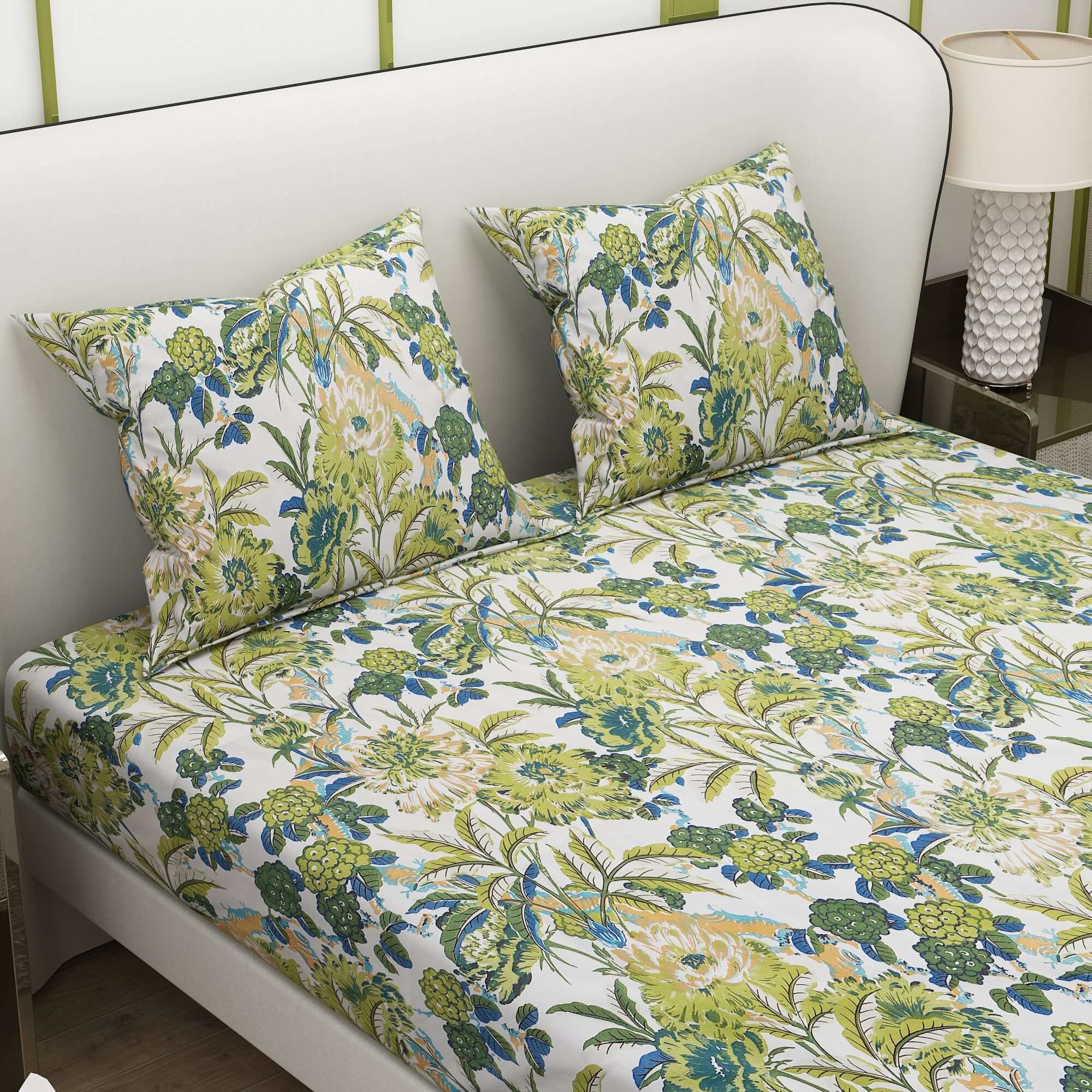 Printed Flower and Leaf Design Bedsheet With Pillow Covers CHP26 | Dream Care