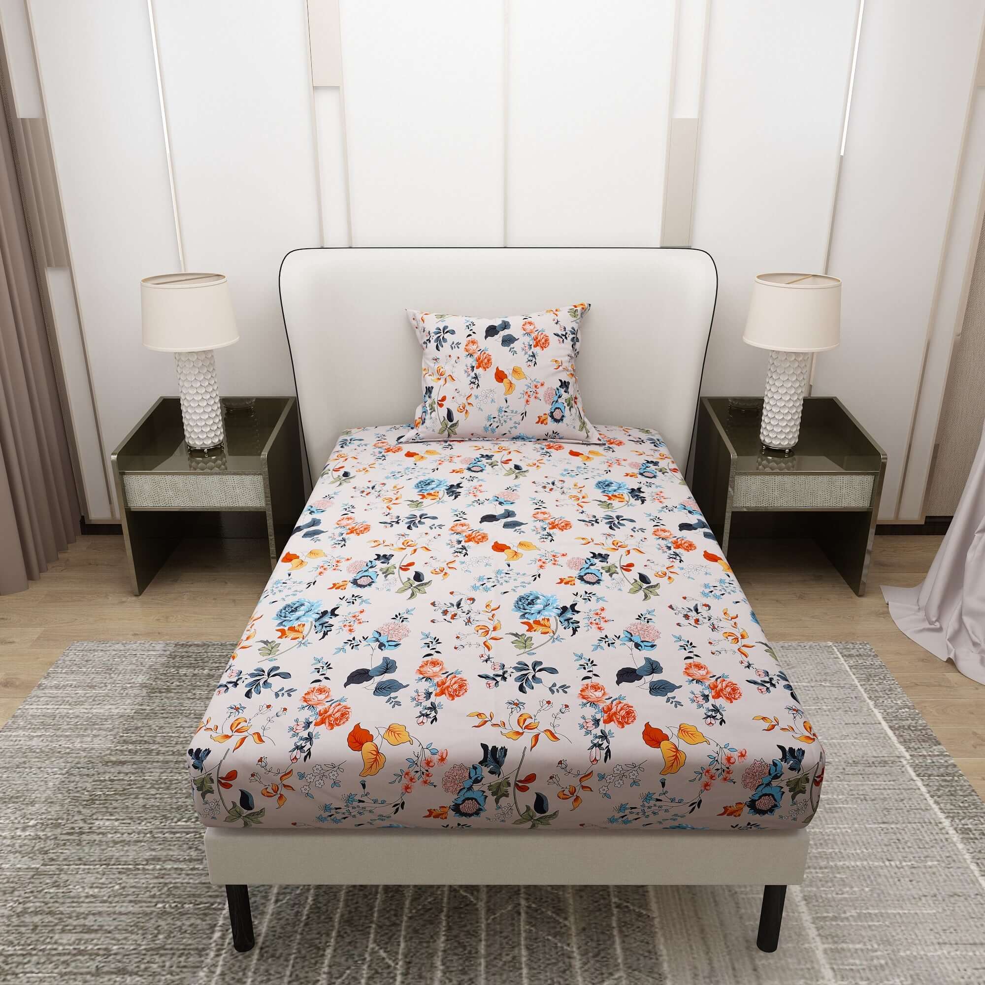 Printed Flower Design Bedsheet With Pillow Covers CHP28 | Dream Care