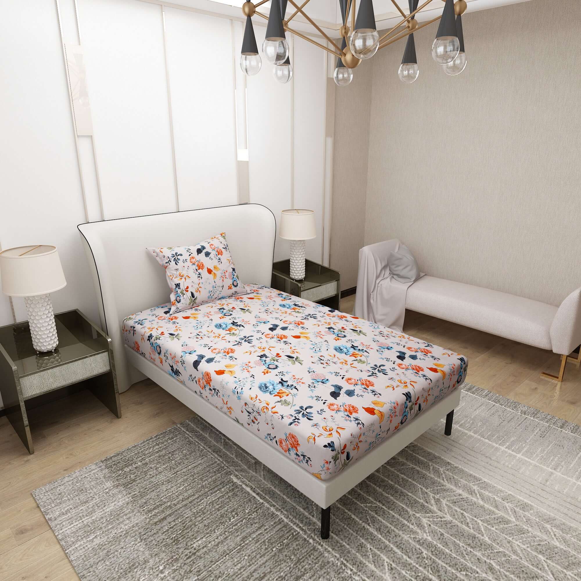 Printed Flower Design Bedsheet With Pillow Covers CHP28 | Dream Care