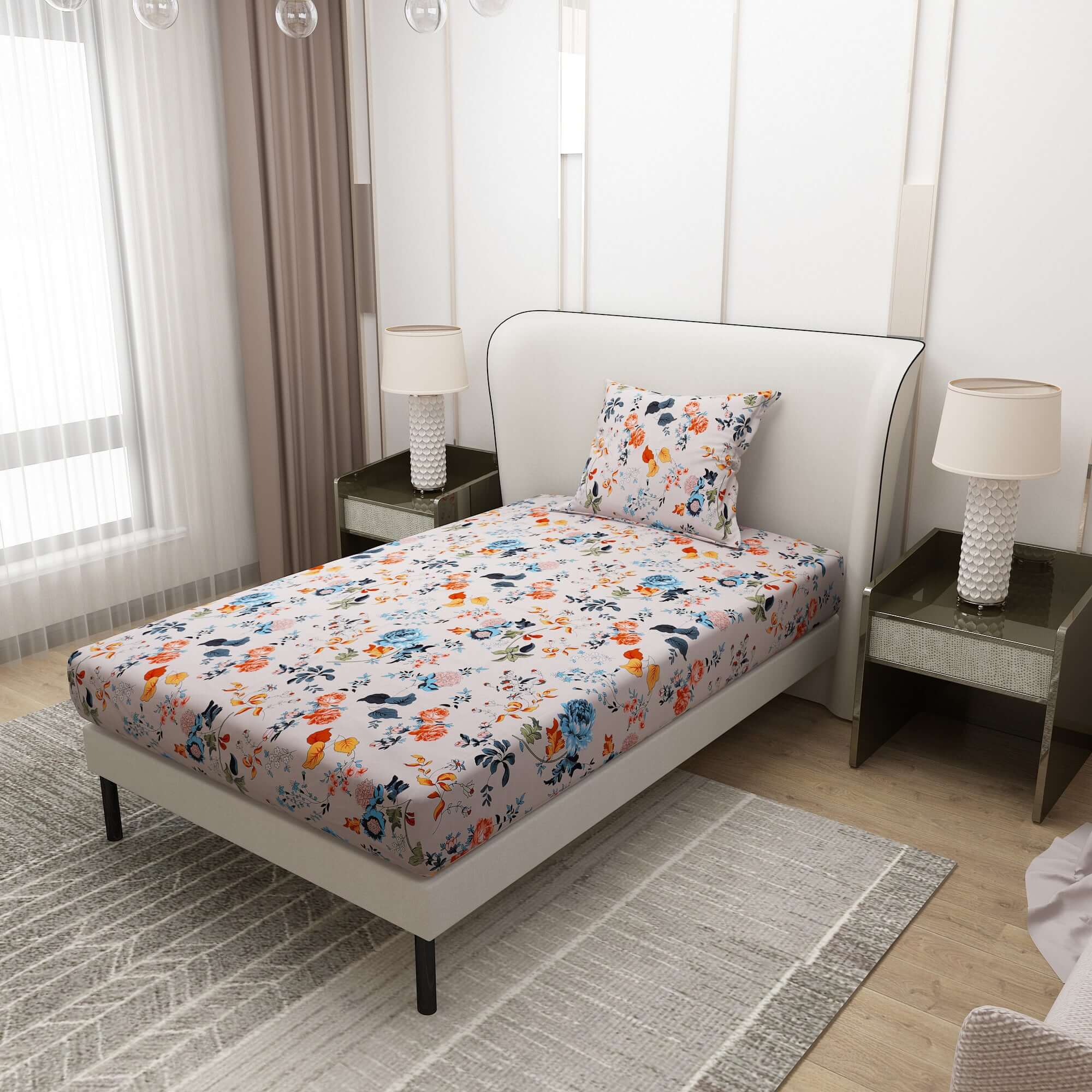 Printed Flower Design Bedsheet With Pillow Covers CHP28 | Dream Care