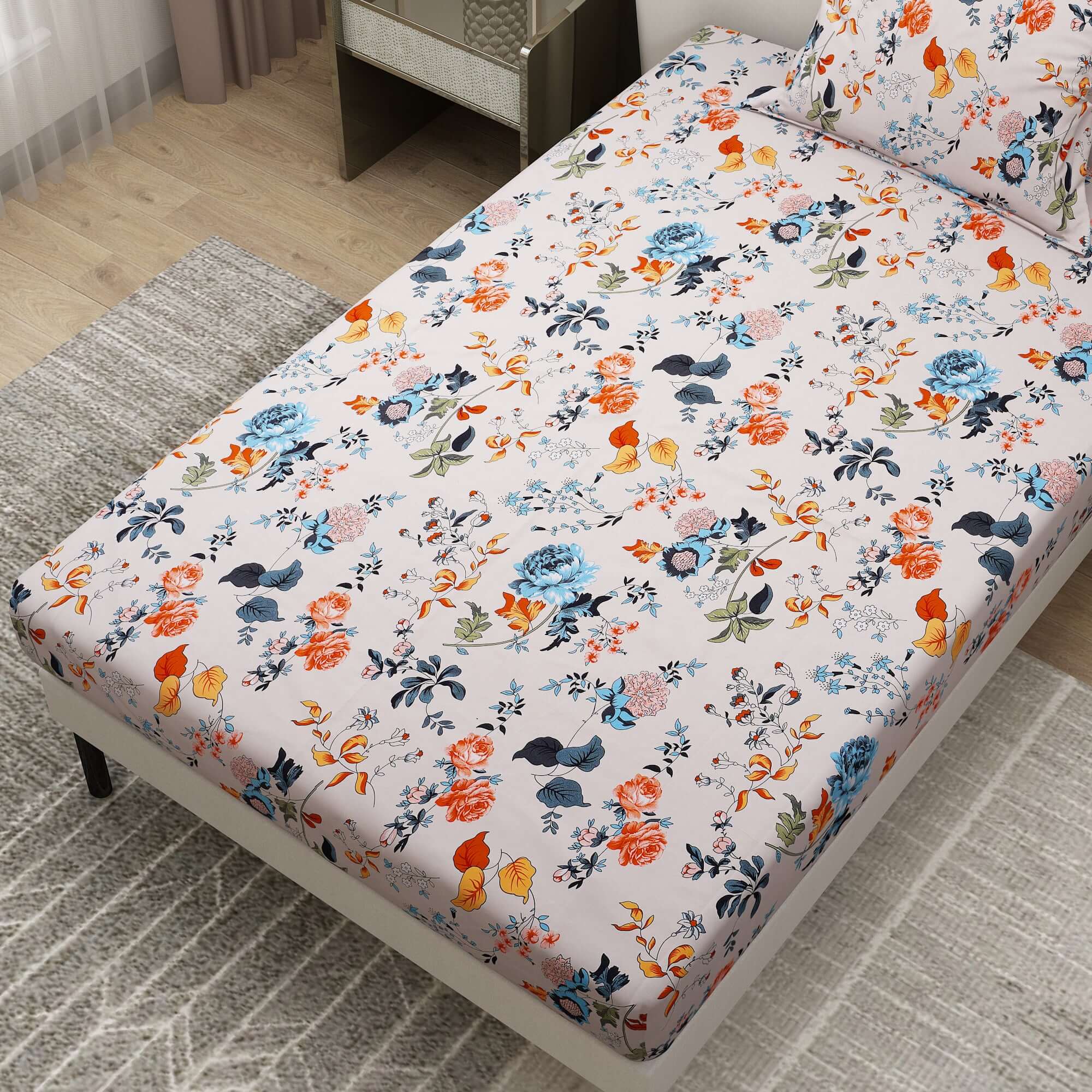 Printed Flower Design Bedsheet With Pillow Covers CHP28 | Dream Care