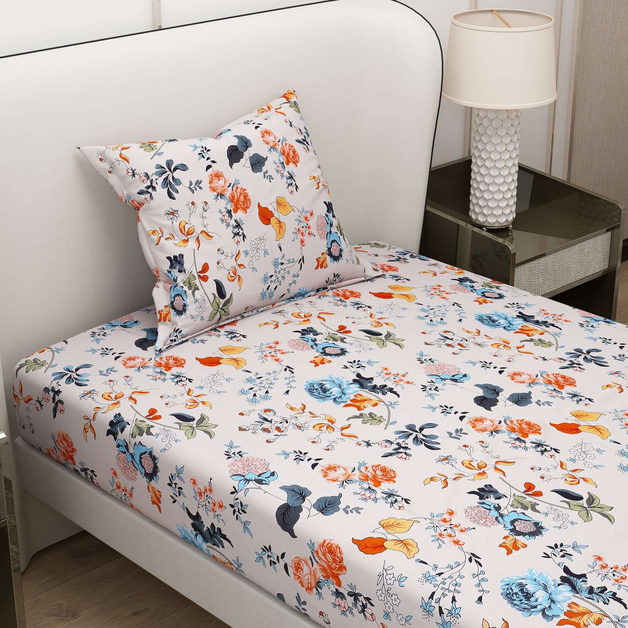 Colorful Printed Flower Design Bedsheet With Pillow Covers | Dream Care