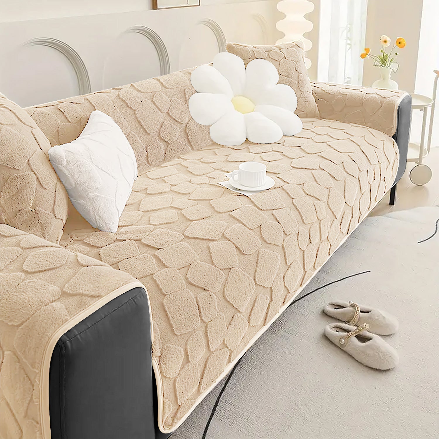 Dream Care Premium Square Fur Sofa Cover for L-Shape & 1,2,3 & 4 Seater Sofas || Luxury Plush Sofa Protector || Soft Couch Cover for Living Room