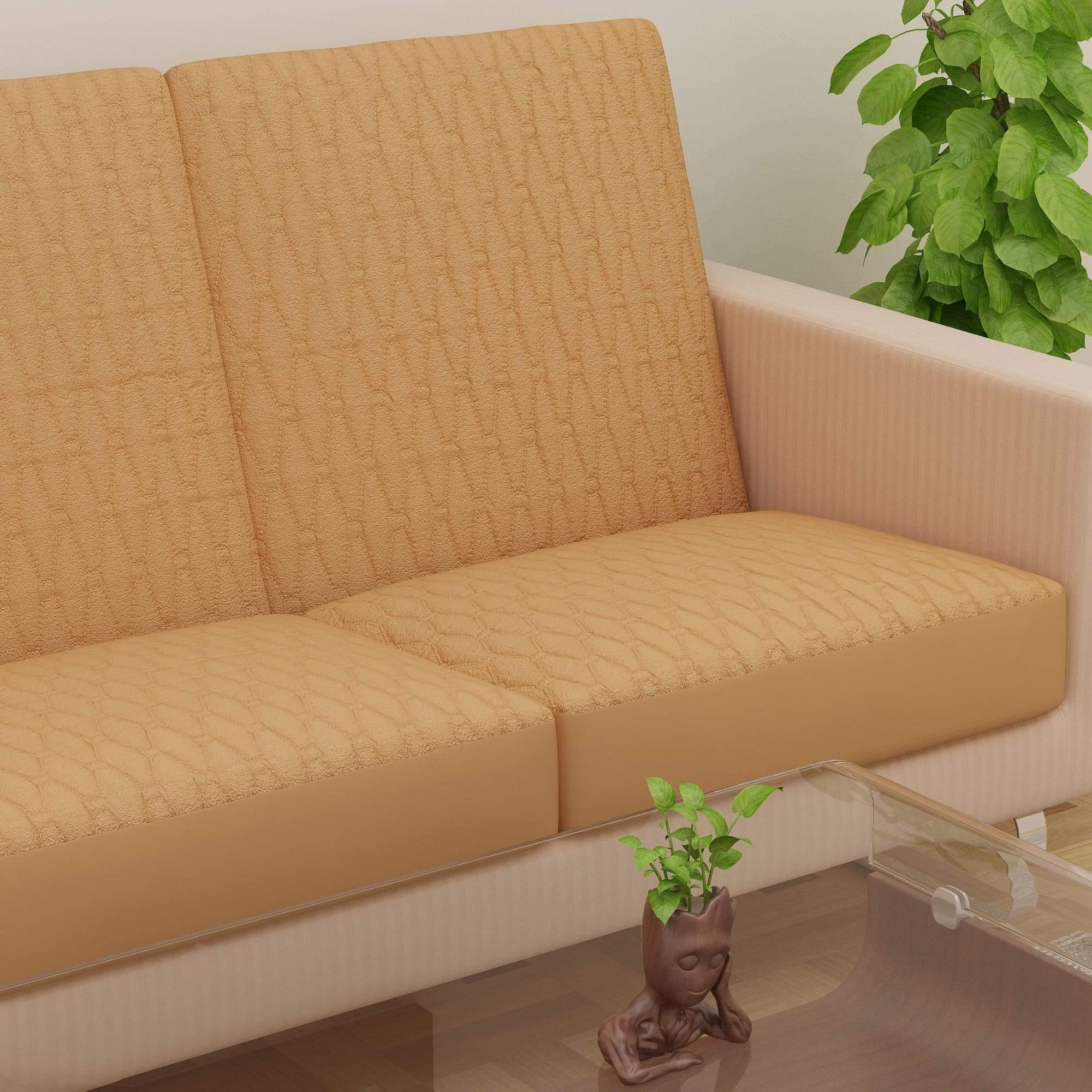 Amber Quilted Waterproof Sofa Seat Protector Cover with Stretchable Elastic, Beige