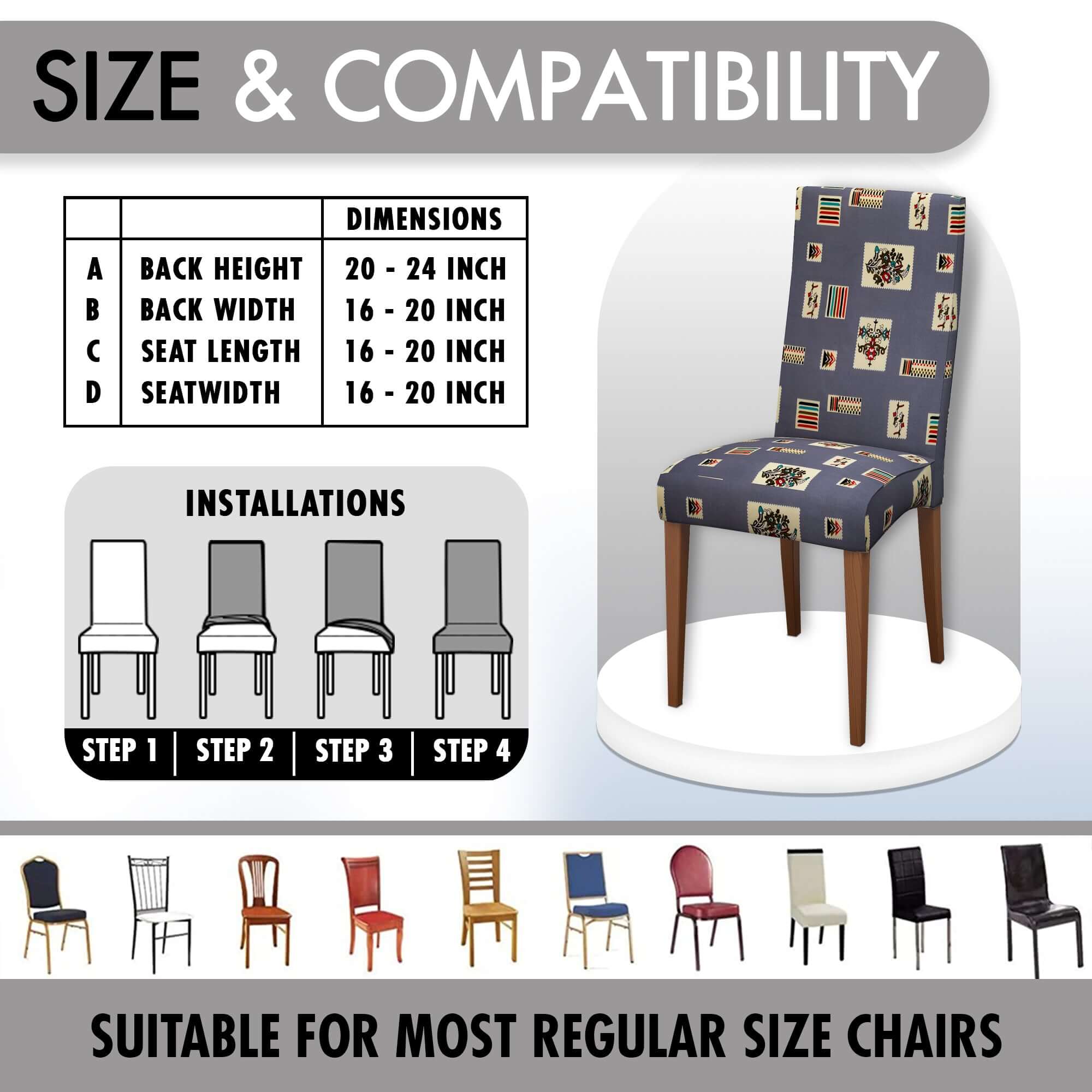 Polyester Spandex Stretchable Printed Chair Cover, MG30