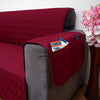Dust Protective Quilted Fabric Reversible Sofa Seat Cover, Coffee & Maroon