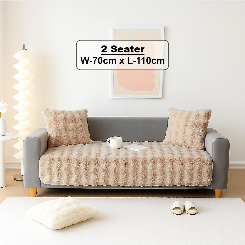 Dream Care Premium Rabbit Fur Sofa Cover for L-Shape & 1,2,3 & 4 Seater Sofas || Luxury Plush Sofa Protector || Soft Couch Cover for Living Room