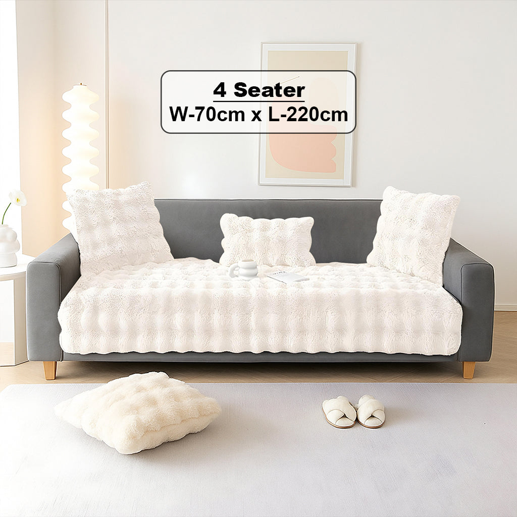 Dream Care Premium Rabbit Fur Sofa Cover for L-Shape & 1,2,3 & 4 Seater Sofas || Luxury Plush Sofa Protector || Soft Couch Cover for Living Room