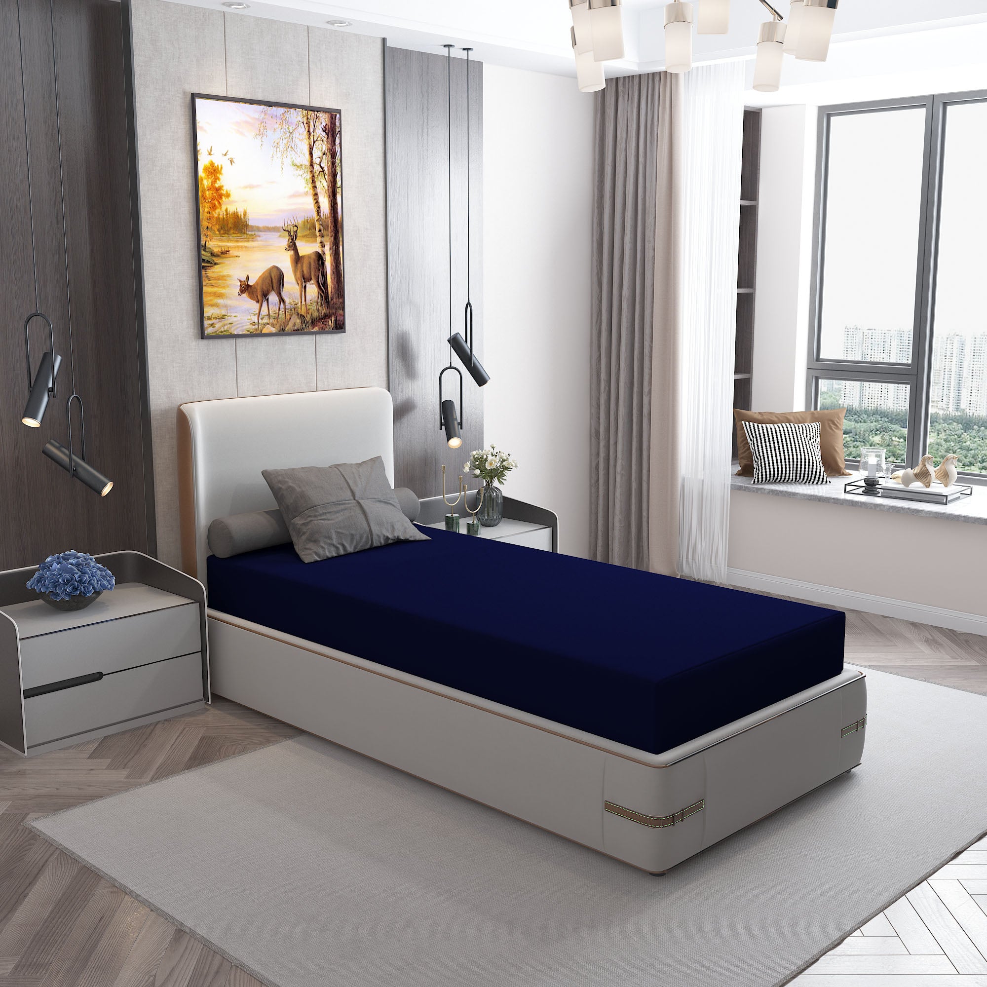 Waterproof Mattress Protector with 360 Degree Elastic Strap, Cotts Wonder Lycra (Blue, Available in 16 Sizes)