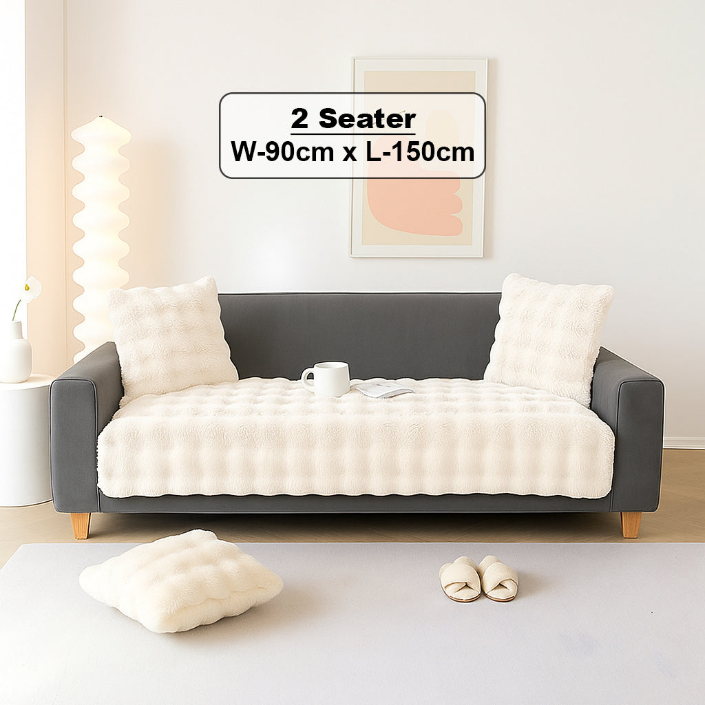 Dream Care Premium Rabbit Fur Sofa Cover for L-Shape & 1,2,3 & 4 Seater Sofas || Luxury Plush Sofa Protector || Soft Couch Cover for Living Room
