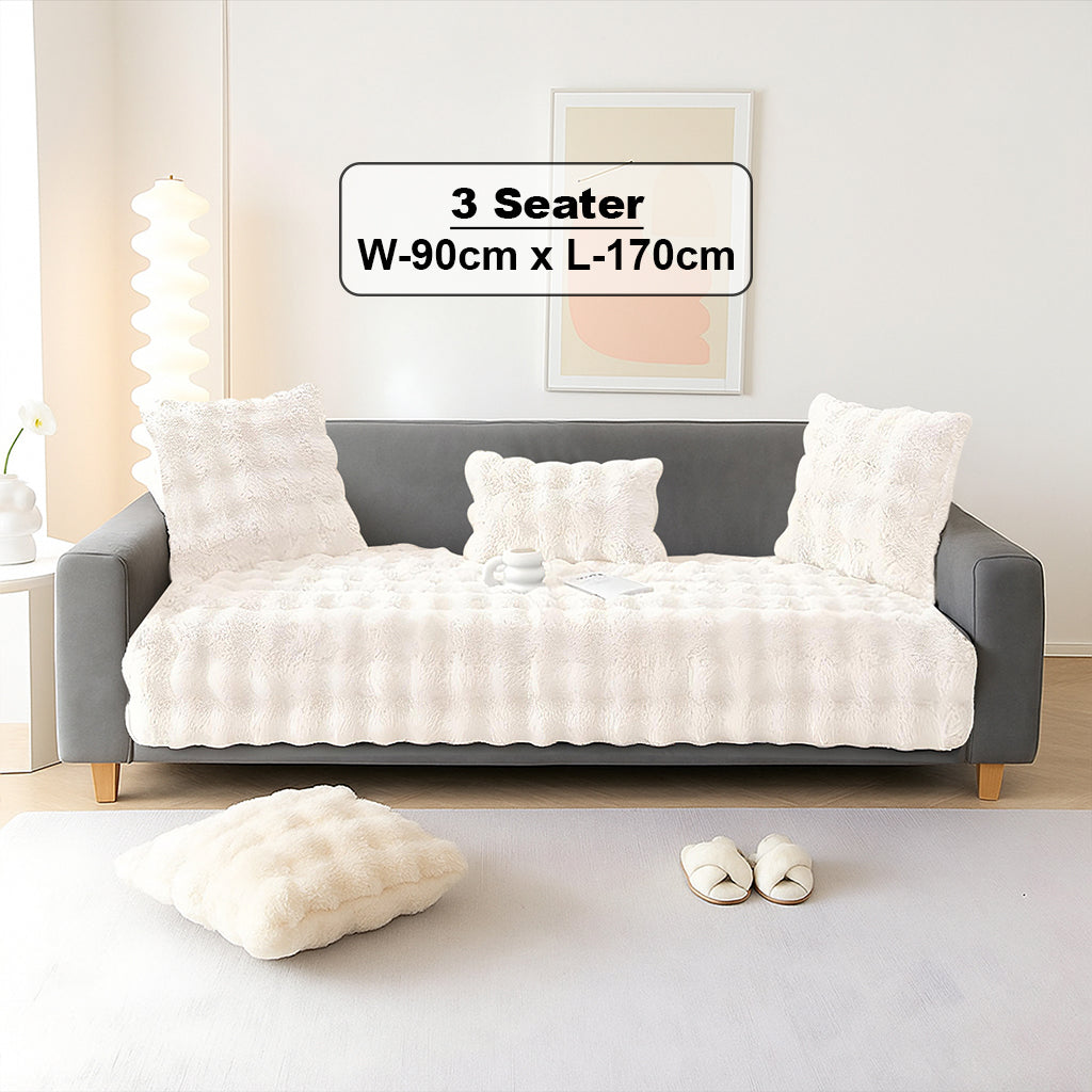 Dream Care Premium Rabbit Fur Sofa Cover for L-Shape & 1,2,3 & 4 Seater Sofas || Luxury Plush Sofa Protector || Soft Couch Cover for Living Room