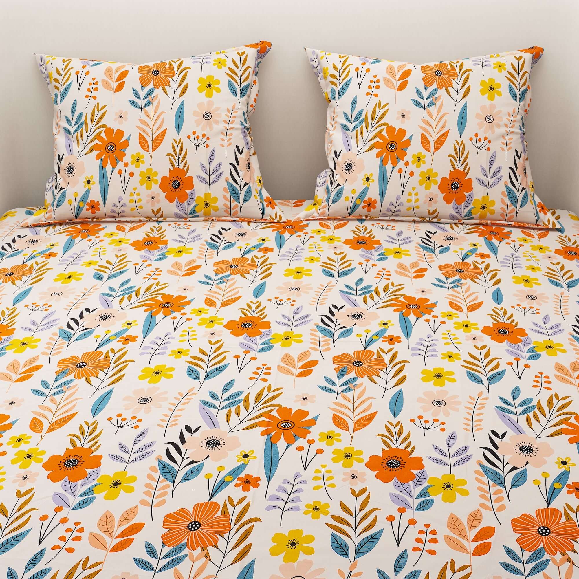 Printed Flower and Leaf Design Bedsheet With Pillow Covers CHP09 | Dream Care
