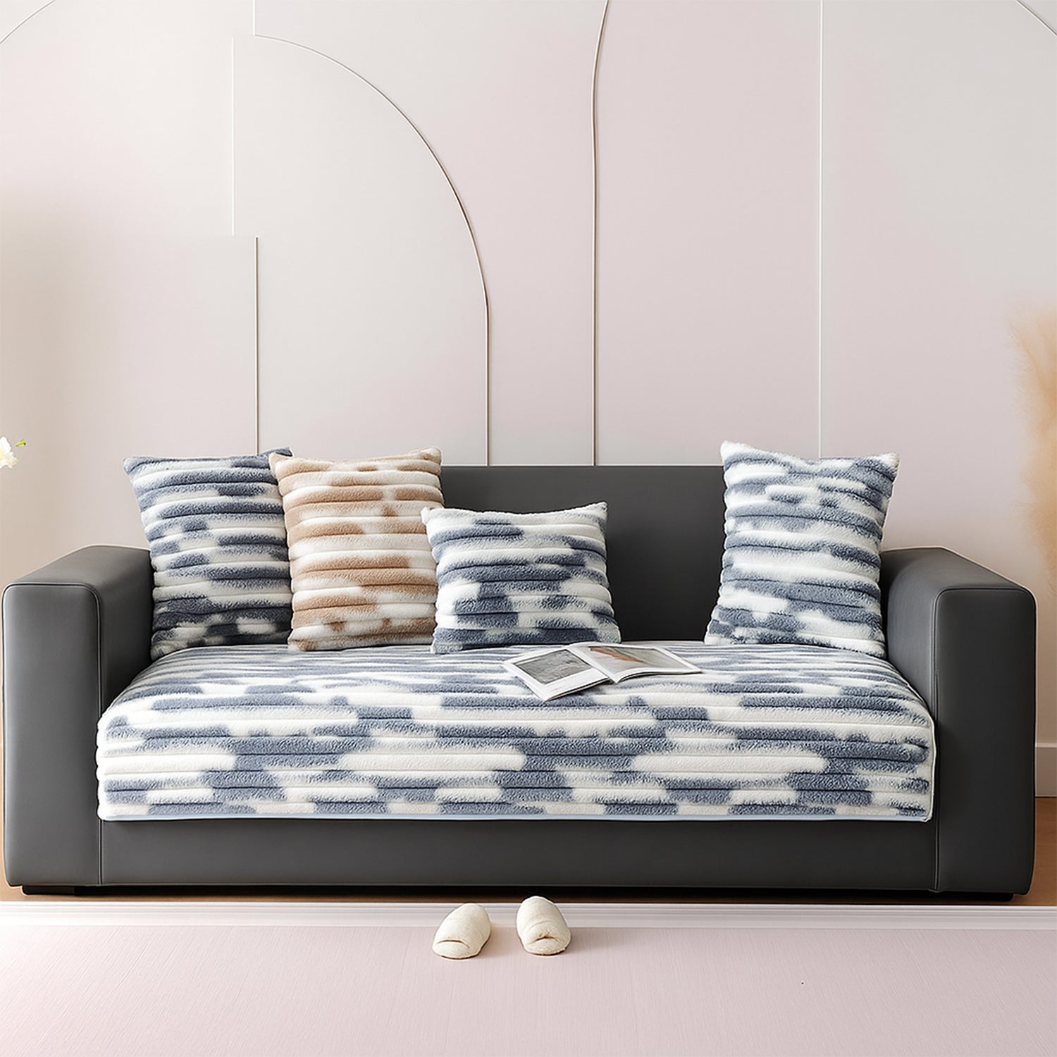 Dream Care Premium Pencil Fur Sofa Cover | Luxury Plush Sofa Protector | Soft Couch Cover for Living Room