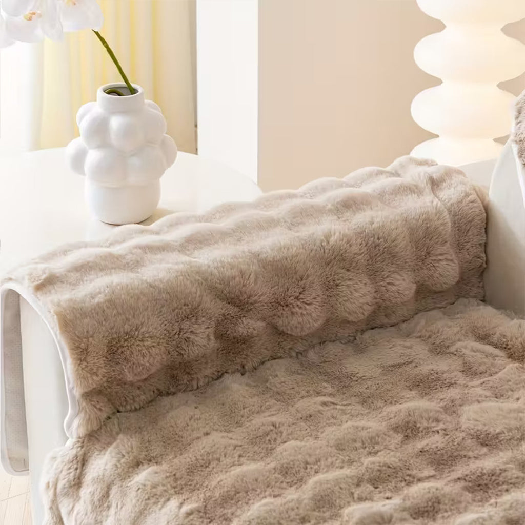 Dream Care Premium Rabbit Fur Sofa Cover for L-Shape & 1,2,3 & 4 Seater Sofas || Luxury Plush Sofa Protector || Soft Couch Cover for Living Room