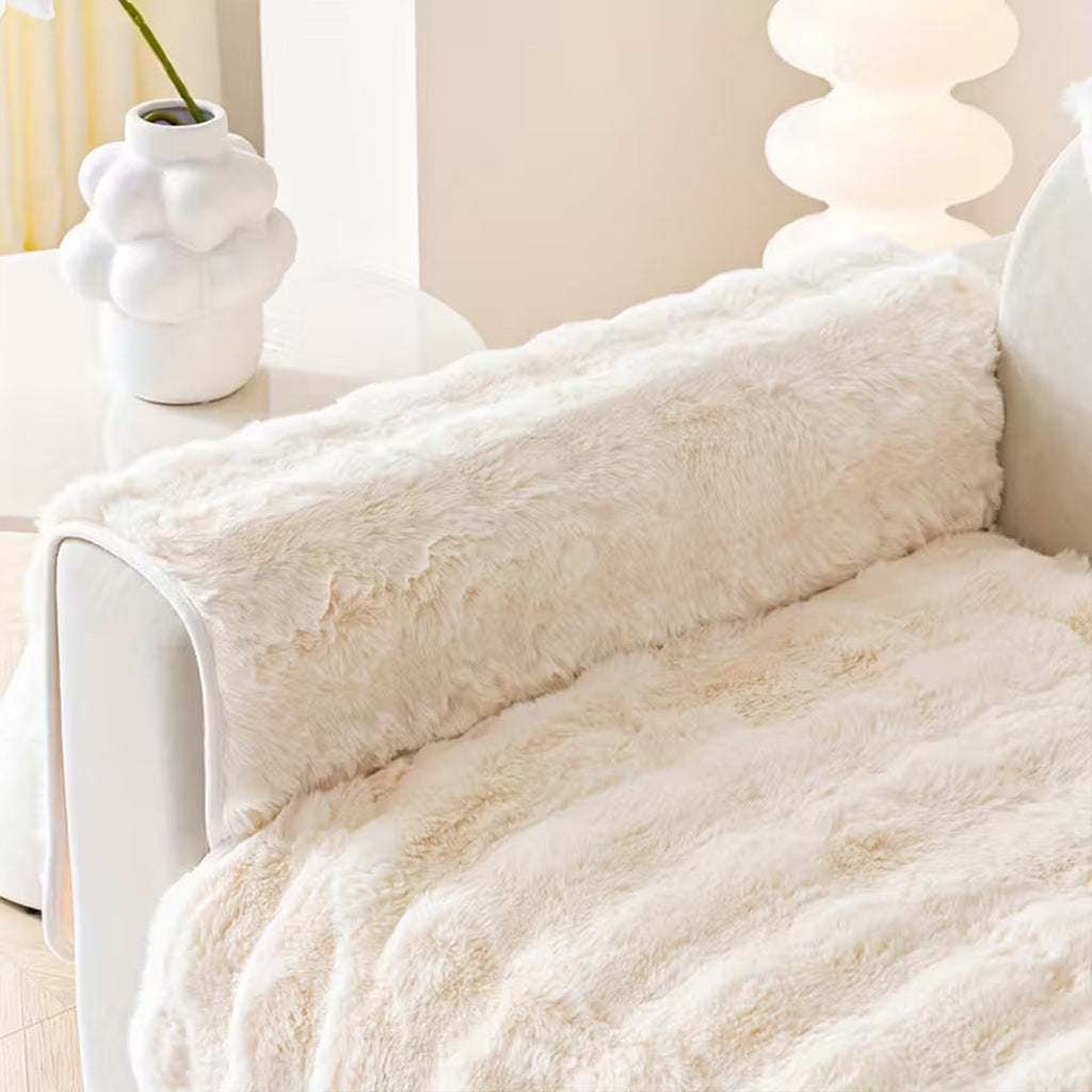 Dream Care Premium Rabbit Fur Sofa Cover for L-Shape & 1,2,3 & 4 Seater Sofas || Luxury Plush Sofa Protector || Soft Couch Cover for Living Room