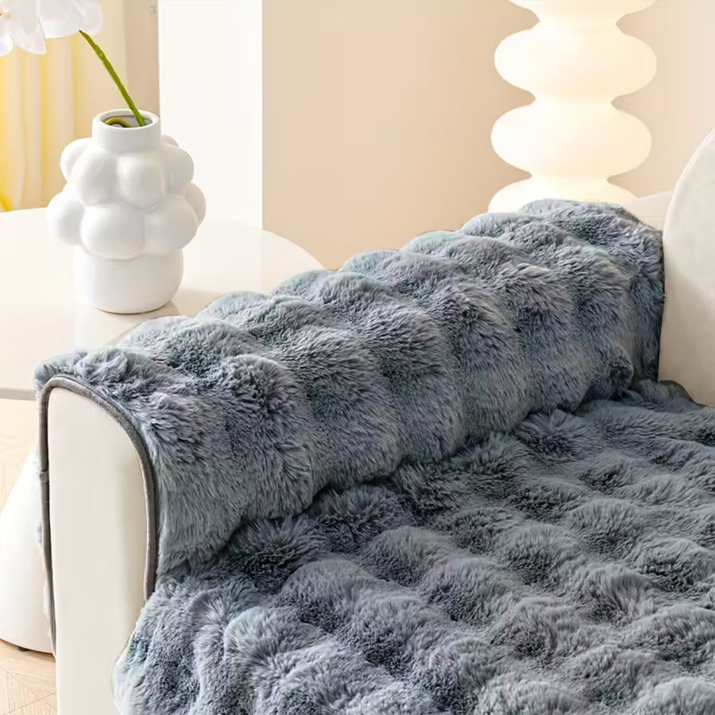 Dream Care Premium Rabbit Fur Sofa Cover for L-Shape & 1,2,3 & 4 Seater Sofas || Luxury Plush Sofa Protector || Soft Couch Cover for Living Room